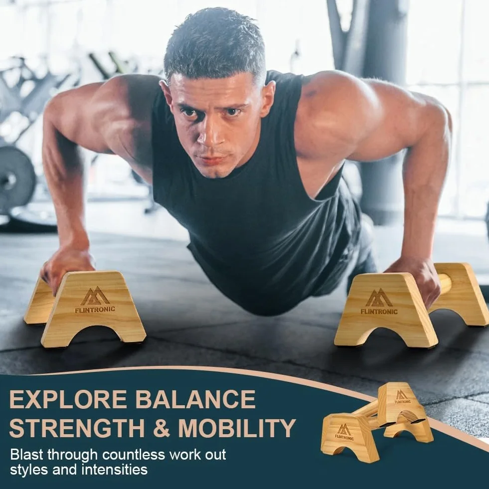 flintronic Drewniane paralety, drążki fitness z matą antypoślizgową do treningu siłowego