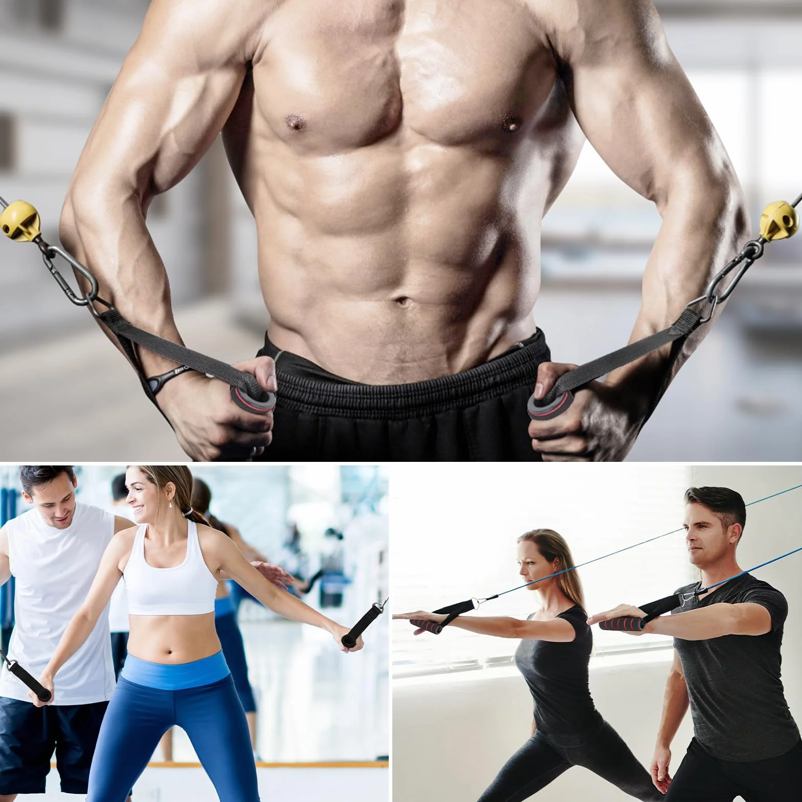 Fentar 2 szt. uchwyty do wciągów kablowych, ergonomiczne uchwyty fitness do taśm fitness lub taśm do podciągania, antypoślizgowe uchwyty do podciągania, akcesoria siłowni, uchwyty linowe z 2 klamrami