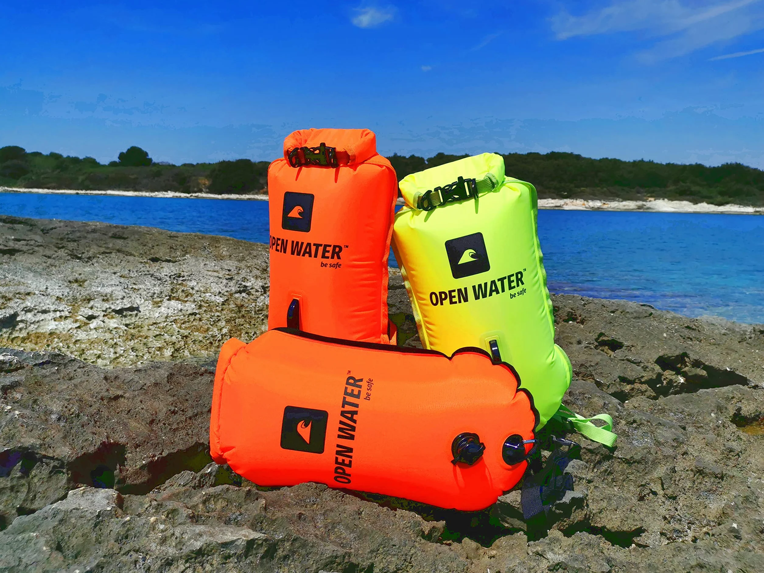 OPENWATER dmuchana bojka asekuracyjna 3w1 duża 28L z suchą kieszenią do triathlonu