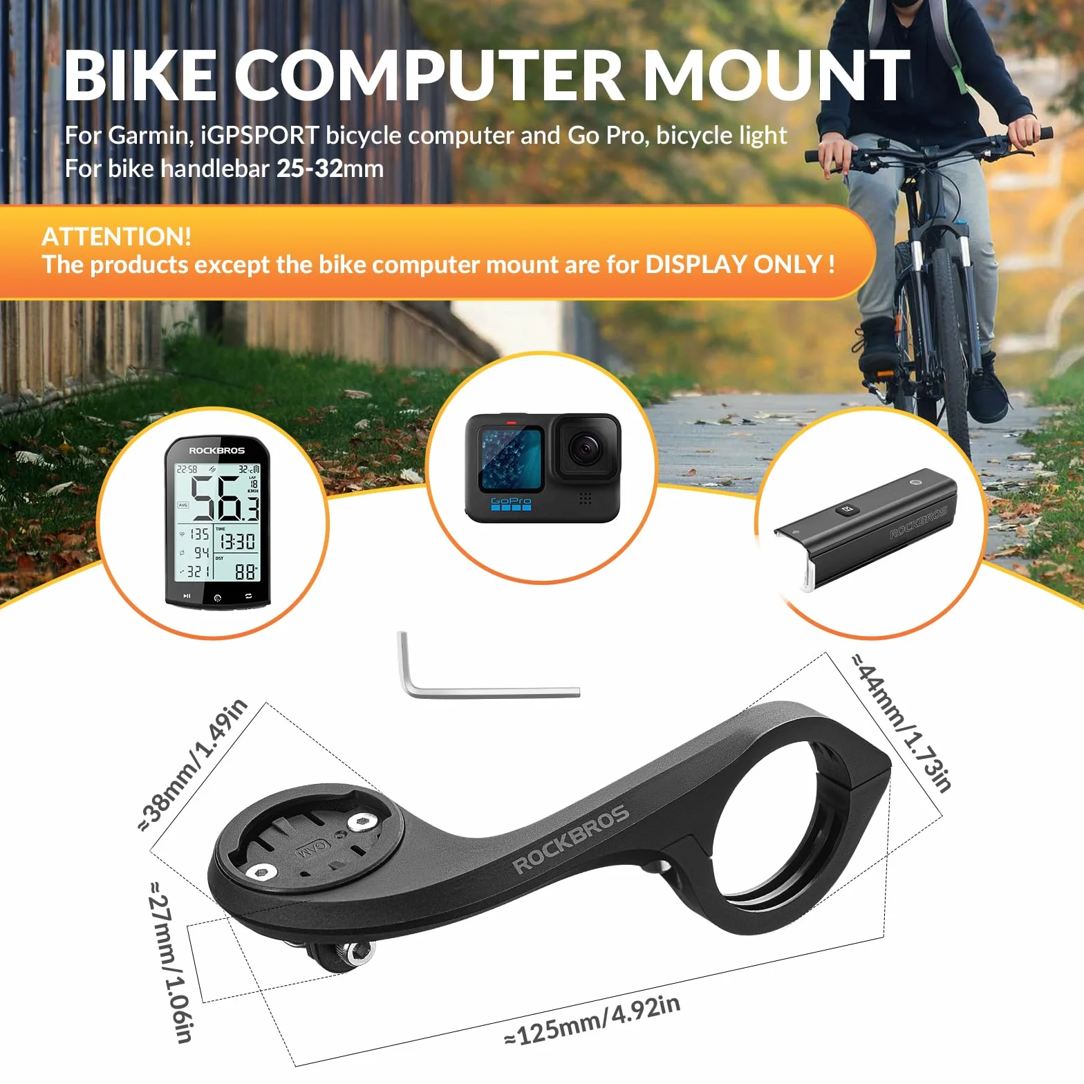 ROCKBROS Uchwyt na Komputer Rowerowy, Mocowanie GPS na Rower, Kompatybilne z Garmin i iGPSPORT, na Kierownicę Rowerową 32-35mm