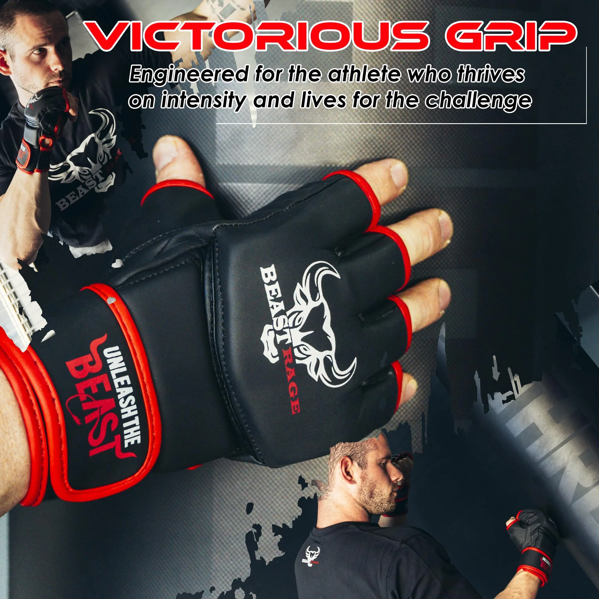 BEASTRAGE Rękawice MMA dla mężczyzn i kobiet, rękawice do sztuk walki, sparing, wentylowana dłoń, wegańska skóra, walka w klatce, muay thai, kickboxing, worek bokserski, kickboxing