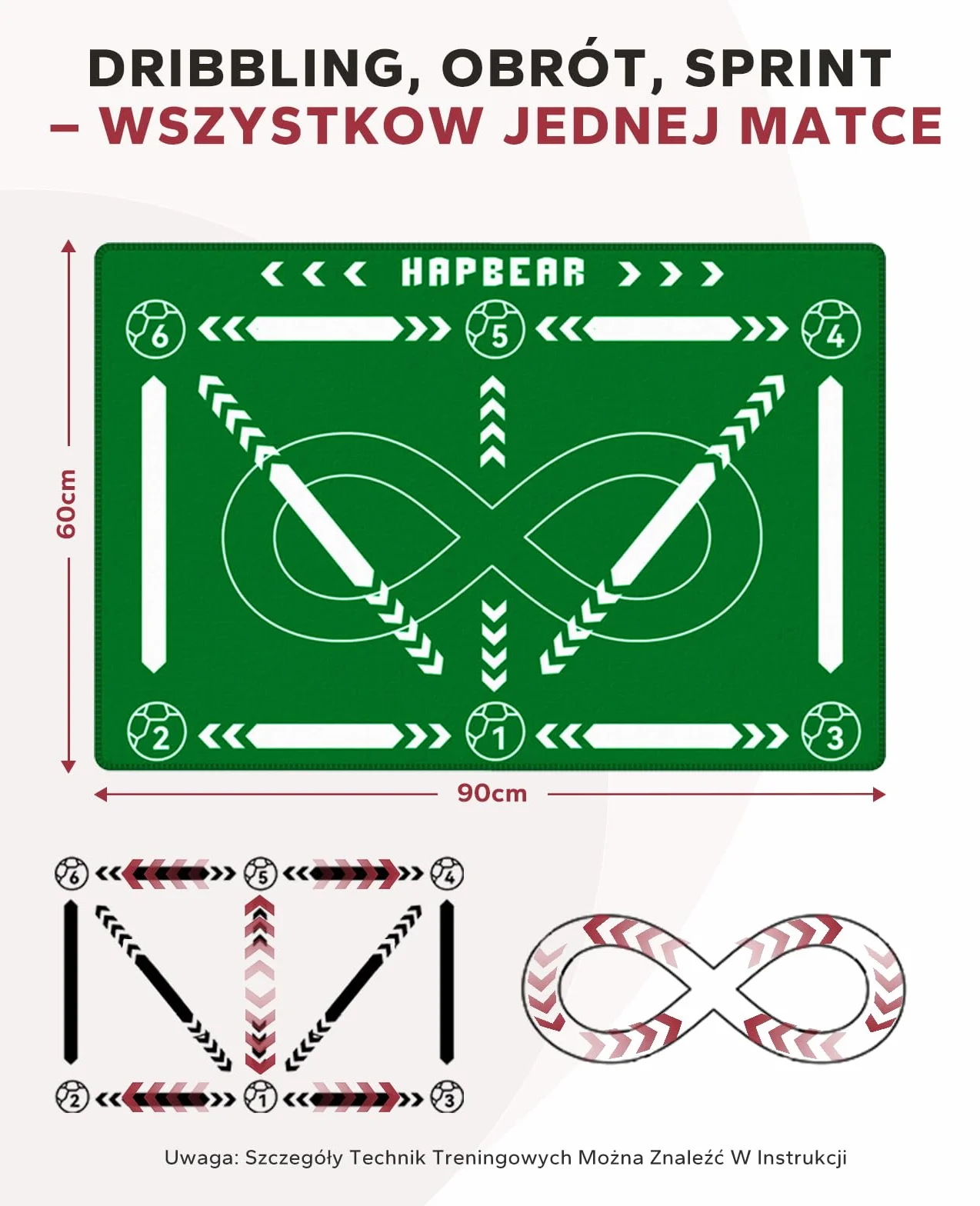 HAPBEAR Mata treningowa do piłki nożnej 90×60 cm 5 mm antypoślizgowa zestaw do kontroli piłki
