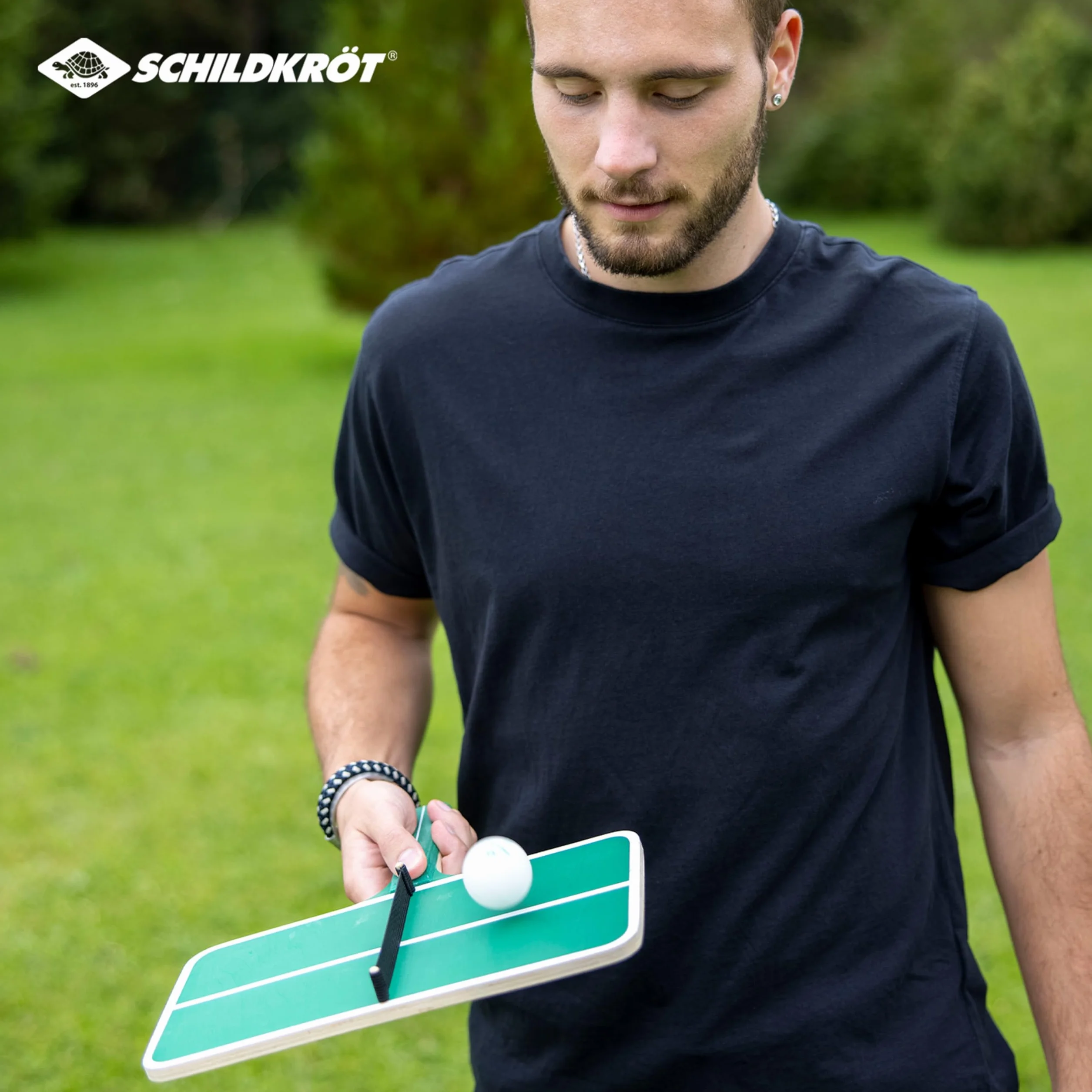 Schildkröt Ping Pong Challenge zestaw do tenisa stołowego, 1 rakieta w kształcie małego stołu do tenisa stołowego, z siatką, 2 piłki, gra zręcznościowa dla dużych i małych, 788459