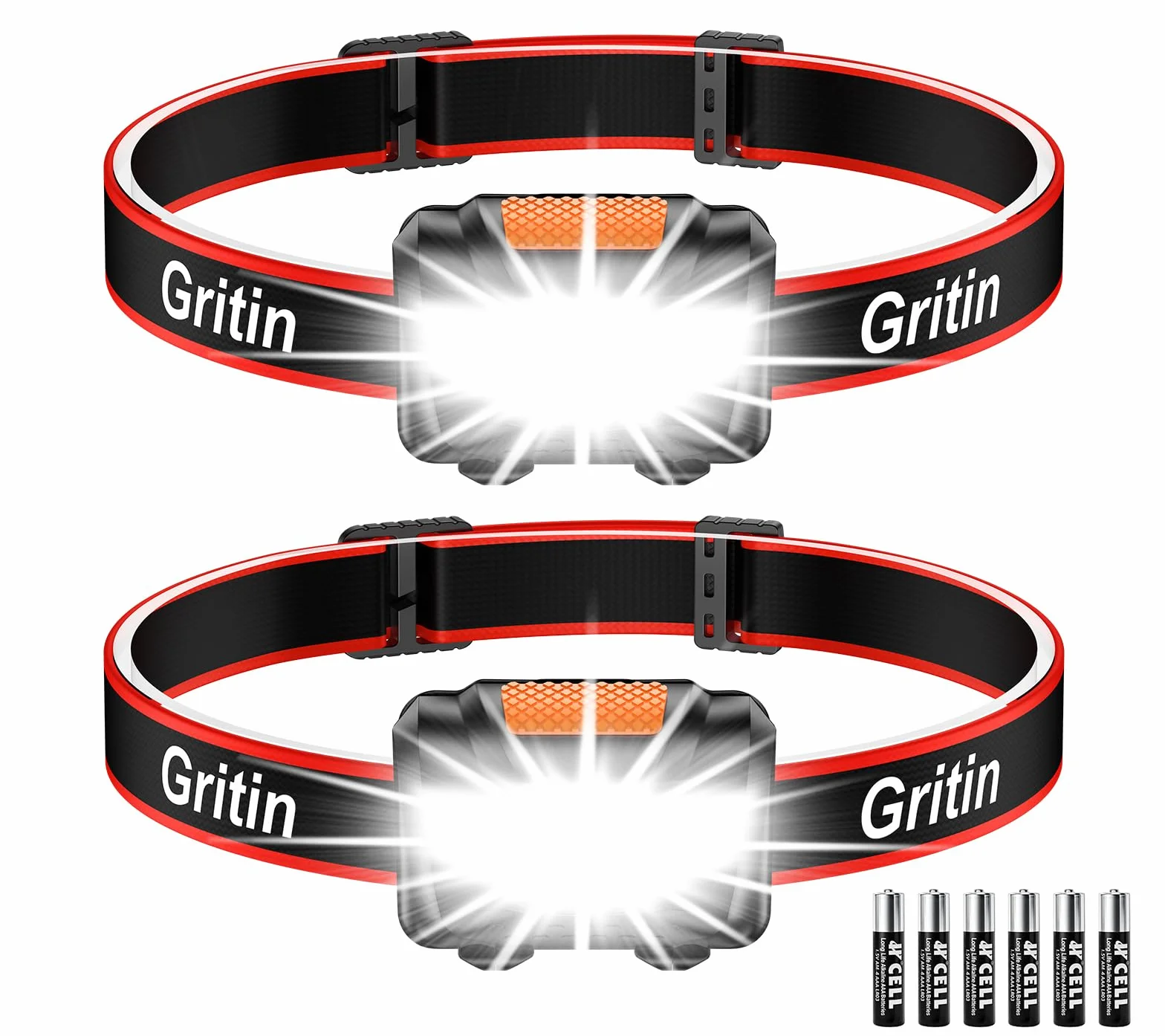 Gritin LED Czołówka, 2 Sztuki COB Latarka Czołowa Super Jasna, Regulowana z 3 Trybami, Lekka do Biegania, Campingu, Wędkowania