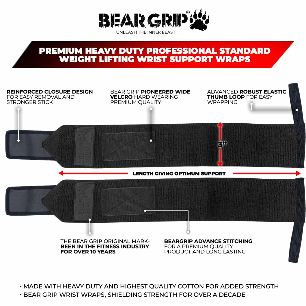 BEAR GRIP - Opaski podtrzymujące nadgarstek do podnoszenia ciężarów (sprzedawane parami)