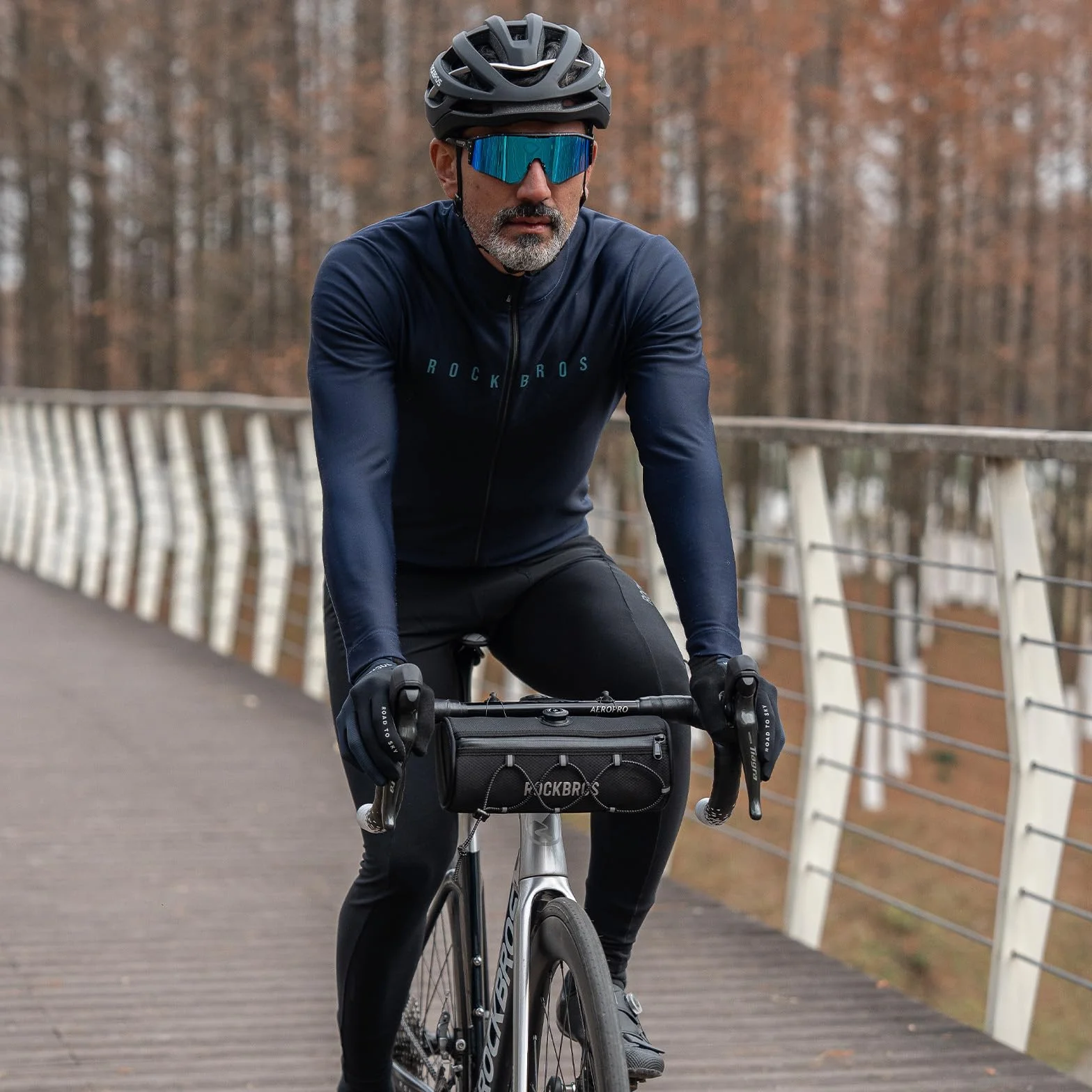ROCKBROS Road-to-Sky Torba na Kierownicę Roweru Torba Przednia na Kierownicę ok. 1,5L Wodoodporna Odblaskowa Nowoczesna 5 Kolorów do MTB Rower Szosowy Rower Miejski Czarny
