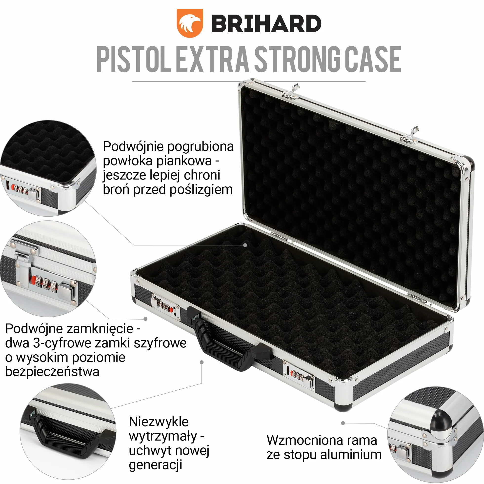 Extra Strong Weapon Cases, Przenośna Walizka na Broń Krótką z Aluminiową Ramą