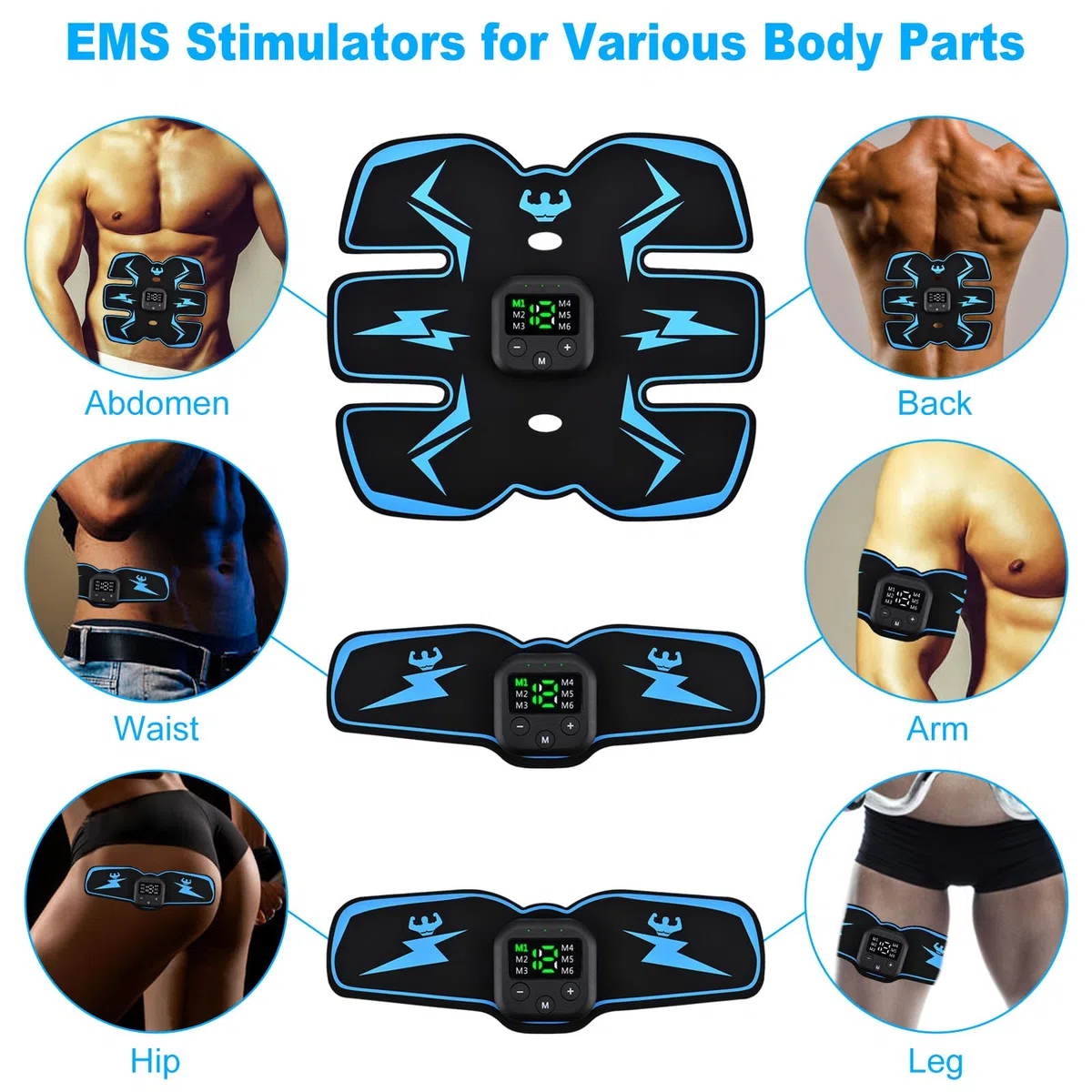 EMS Sprzęt do ćwiczeń mięśni brzucha Trainer, elektryczny elektrostymulator mięśni 6 tryby, 19 Intensity USB akumulator mięśni, trener brzucha Pełne ciało/ramię/Po Trainer