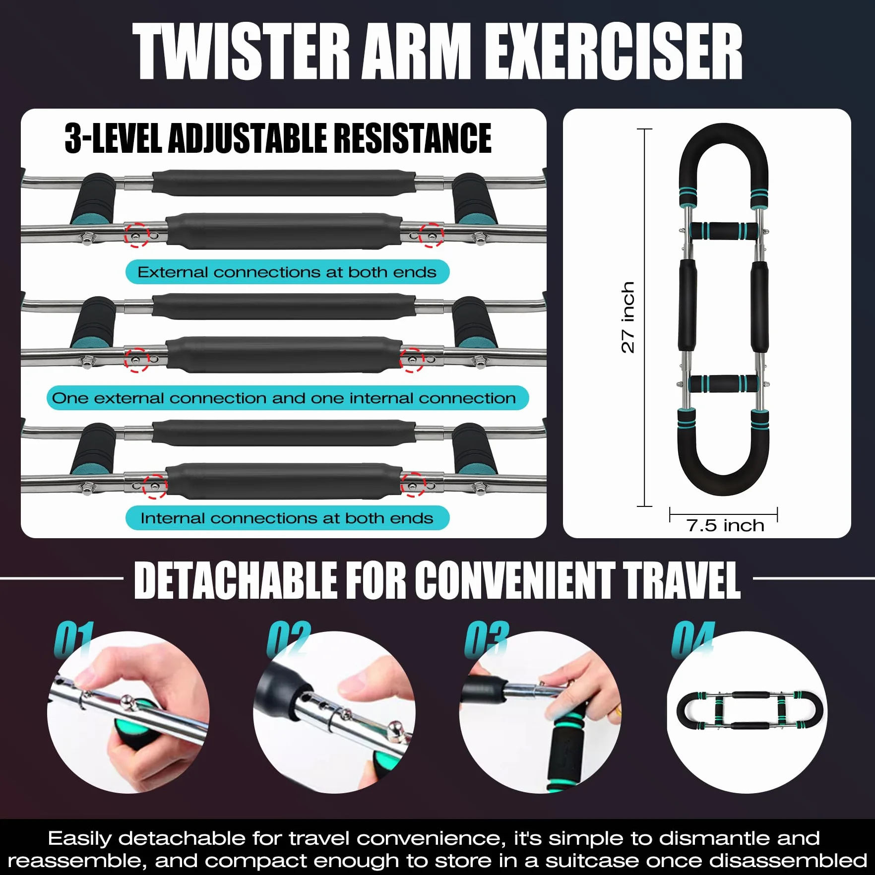 Twister Armtrainer, regulowany trener ramion i klatki piersiowej z oporem 30 kg - 40 kg, przenośny wiosenny przyrząd fitness do treningu domu/biura/podróży