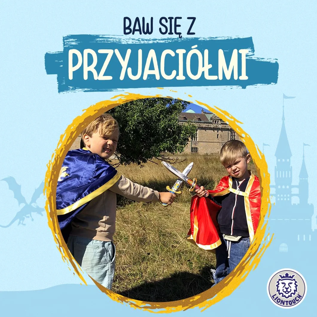 Liontouch Mini miecz lwia z pianki 35 cm niebieski średniowieczny sztylet z kamieniem szlachetnym do odgrywania ról