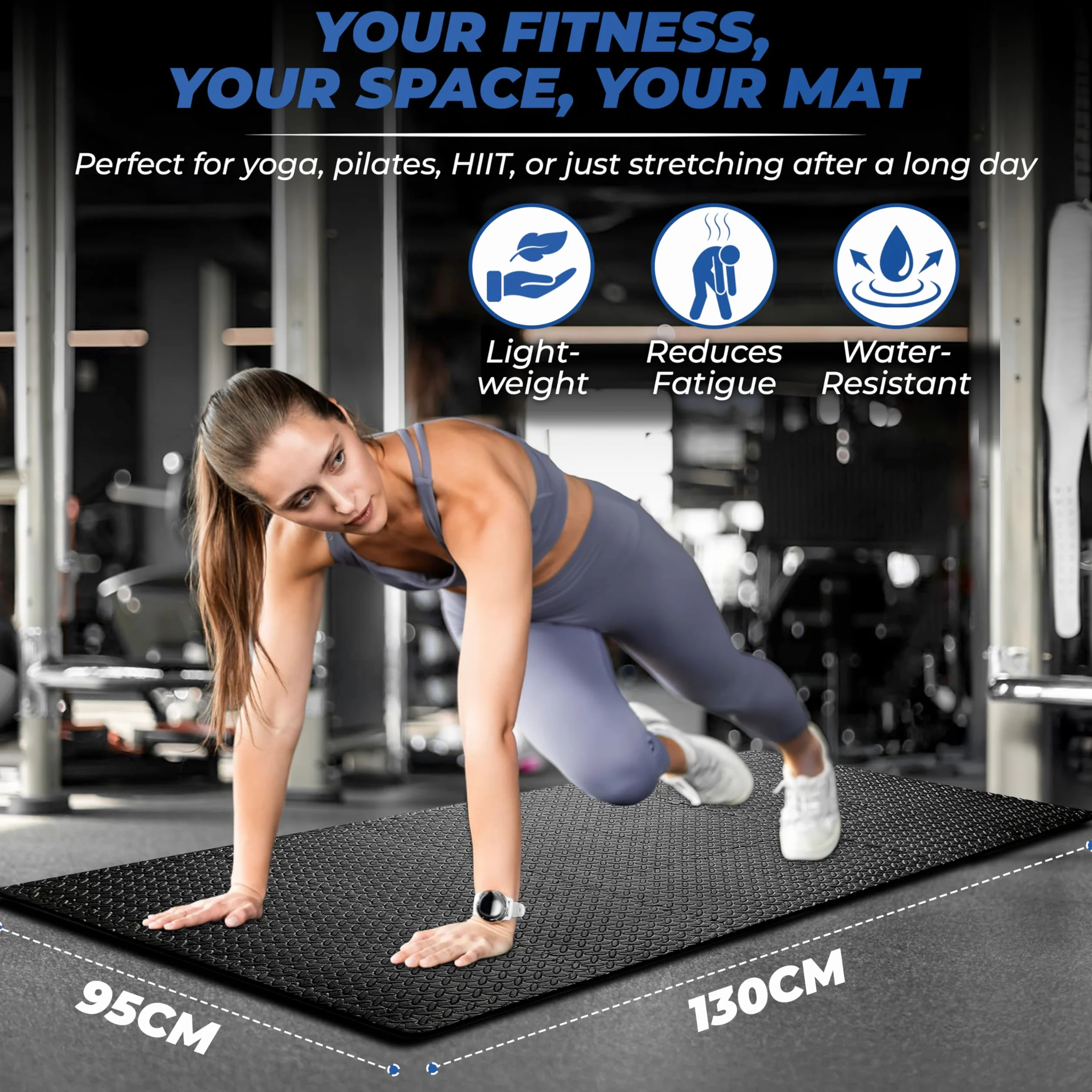 TechFit Mata gimnastyczna z pianki EVA, zestaw 12 sztuk 31,5 x 31,5 x 1 cm, zawiera 18 krawędzi, antypoślizgowa gumowa podłoga do siłowni i fitnessu