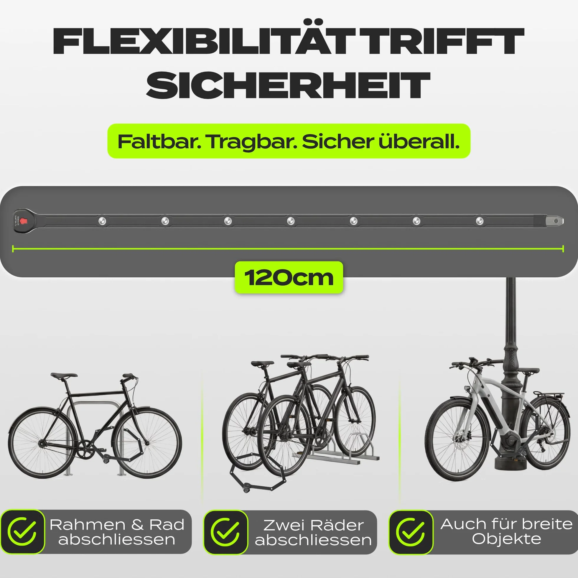 IMPACT FlexLock 15 - wysokiej jakości zapięć rowerowe [wysokie bezpieczeństwo] – poręczne zapięcia z poziomem bezpieczeństwa od 15 do 120 cm