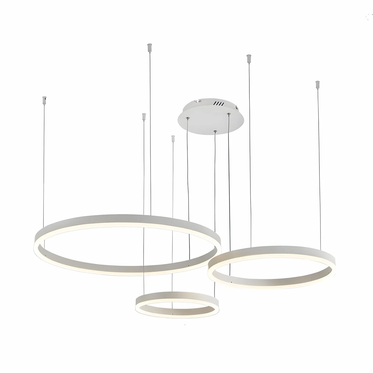 Nowoczesny Żyrandol LED 45W 3 Biały Pierścienie 20+40+60cm Metalowy Akrylowy Ściemniany Pilotem 2,4G Lampa Wisząca Sufitowa