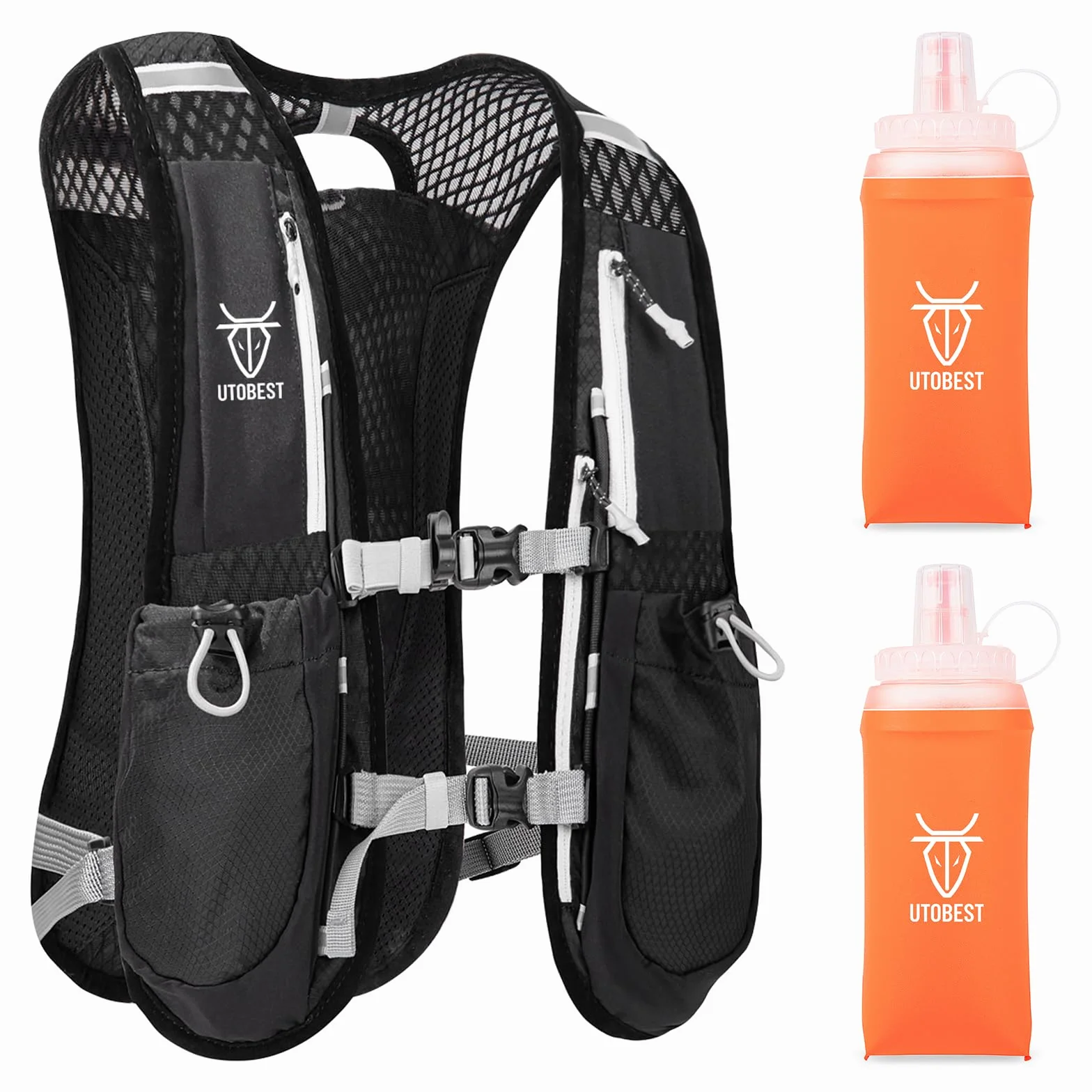 UTOBEST Kamizelka do biegania 5 l z 2 butelkami 350 ml czarna