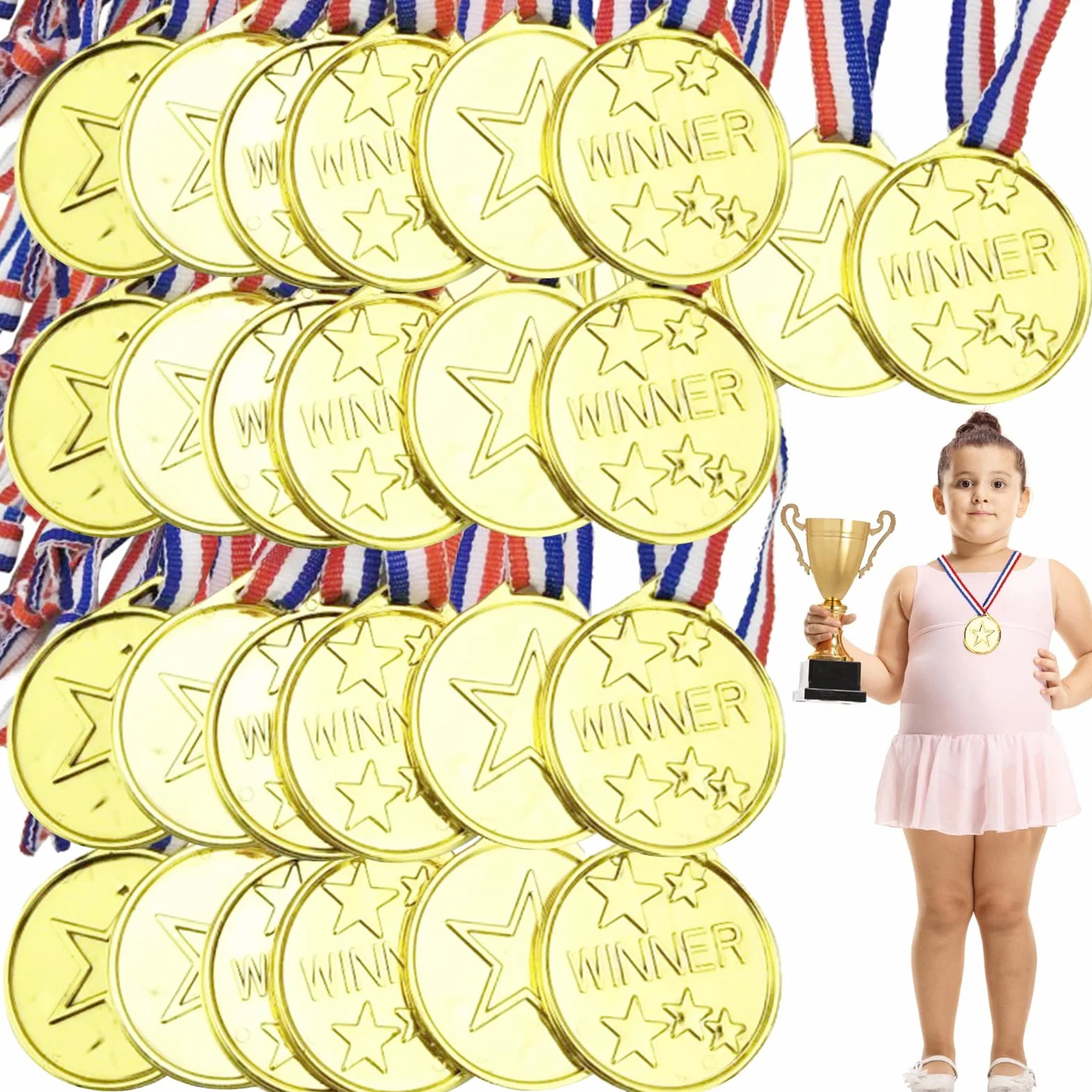 50 sztuk medali zwycięzców, medale z tworzywa sztucznego, złote medale dla dzieci, medale zwycięzców, medale dla dzieci, na Dzień sportowy, przyjęcie urodzinowe dla dzieci, mini olimpiada