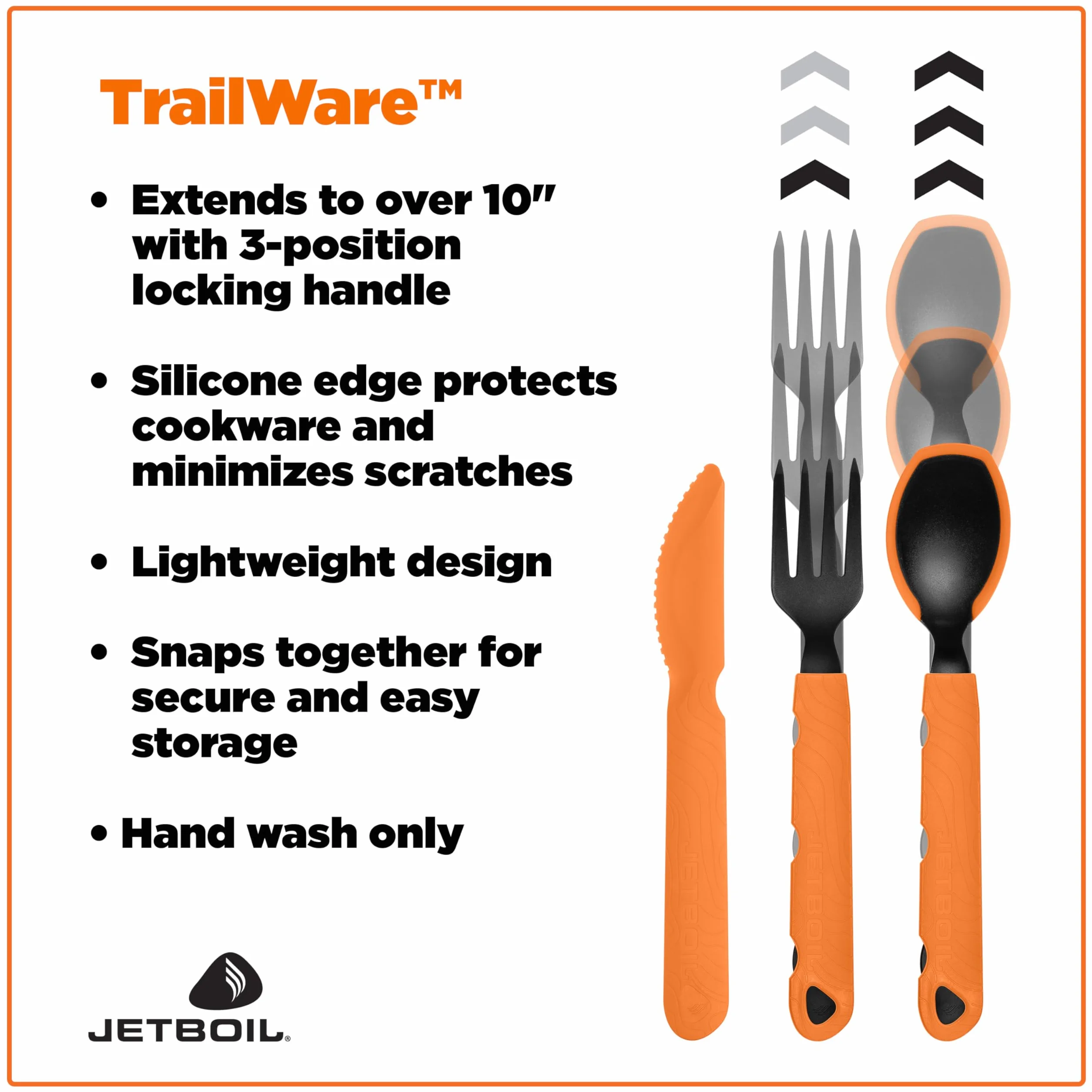 Jetboil TrailWare zestaw przyborów kempingowych widelec nóż łyżka