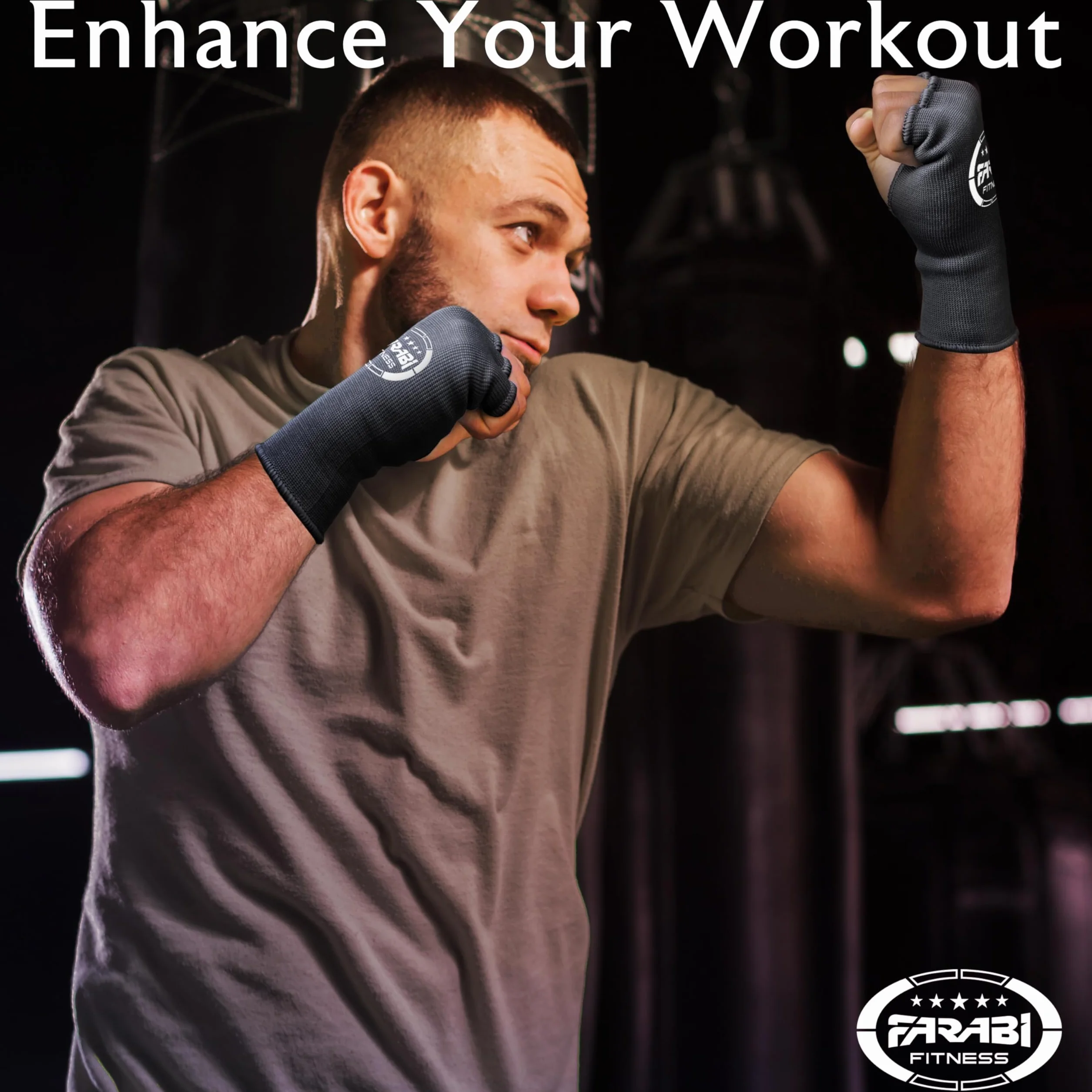Farabi Sports Boxing Hand Wraps Rękawice wewnętrzne elastyczne na pół palca bez żelowej wyściółki do owijek bokserskich (Black, S/M)