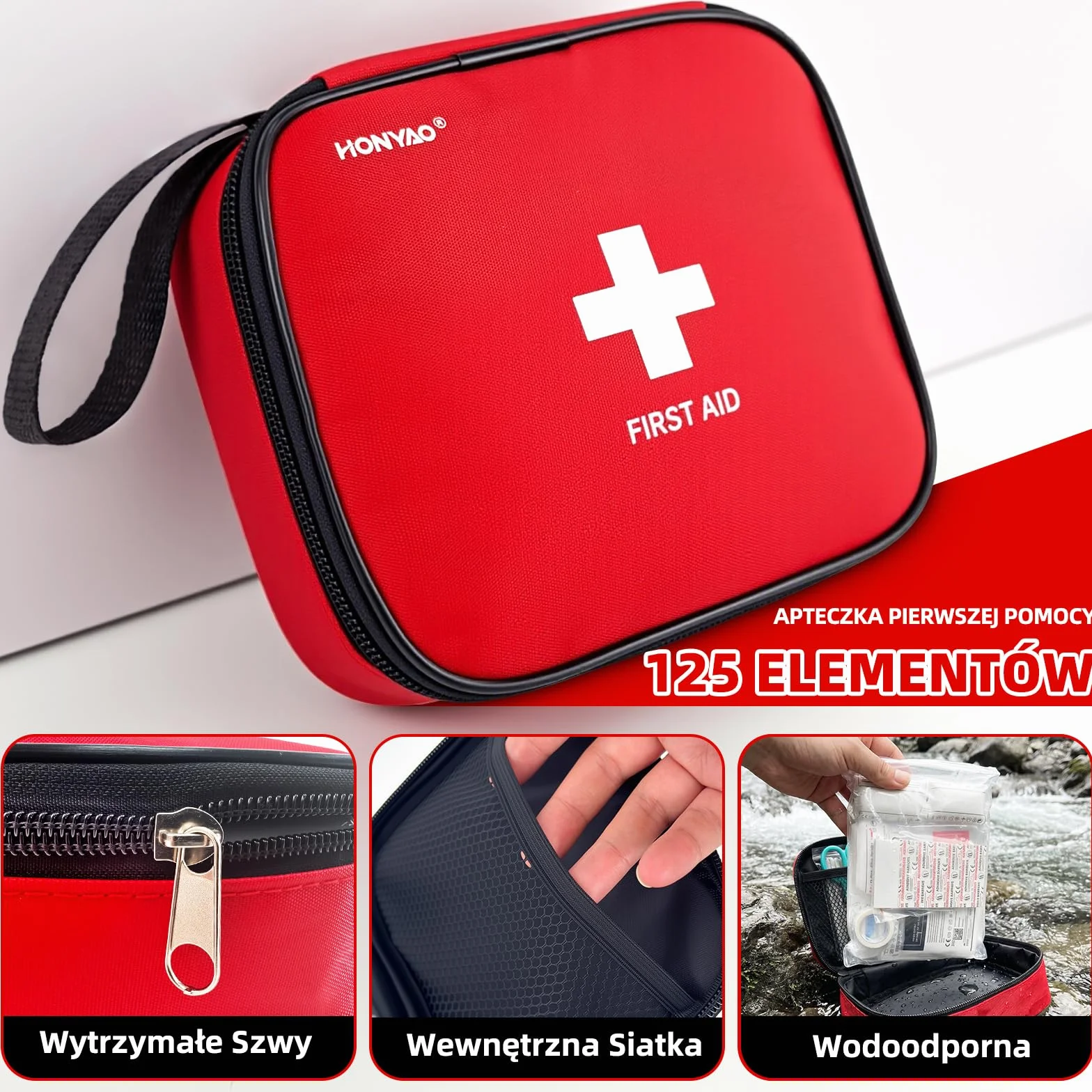 HONYAO Apteczka Pierwszej Pomocy 125 szt, Mini Apteczka Pierwszej Pomocy, Mini Apteczka Podróżna, Kompaktowy Apteczka, First Aid Kit do Łódka Rower Work Camping Mountain Piesze wycieczki Samochód