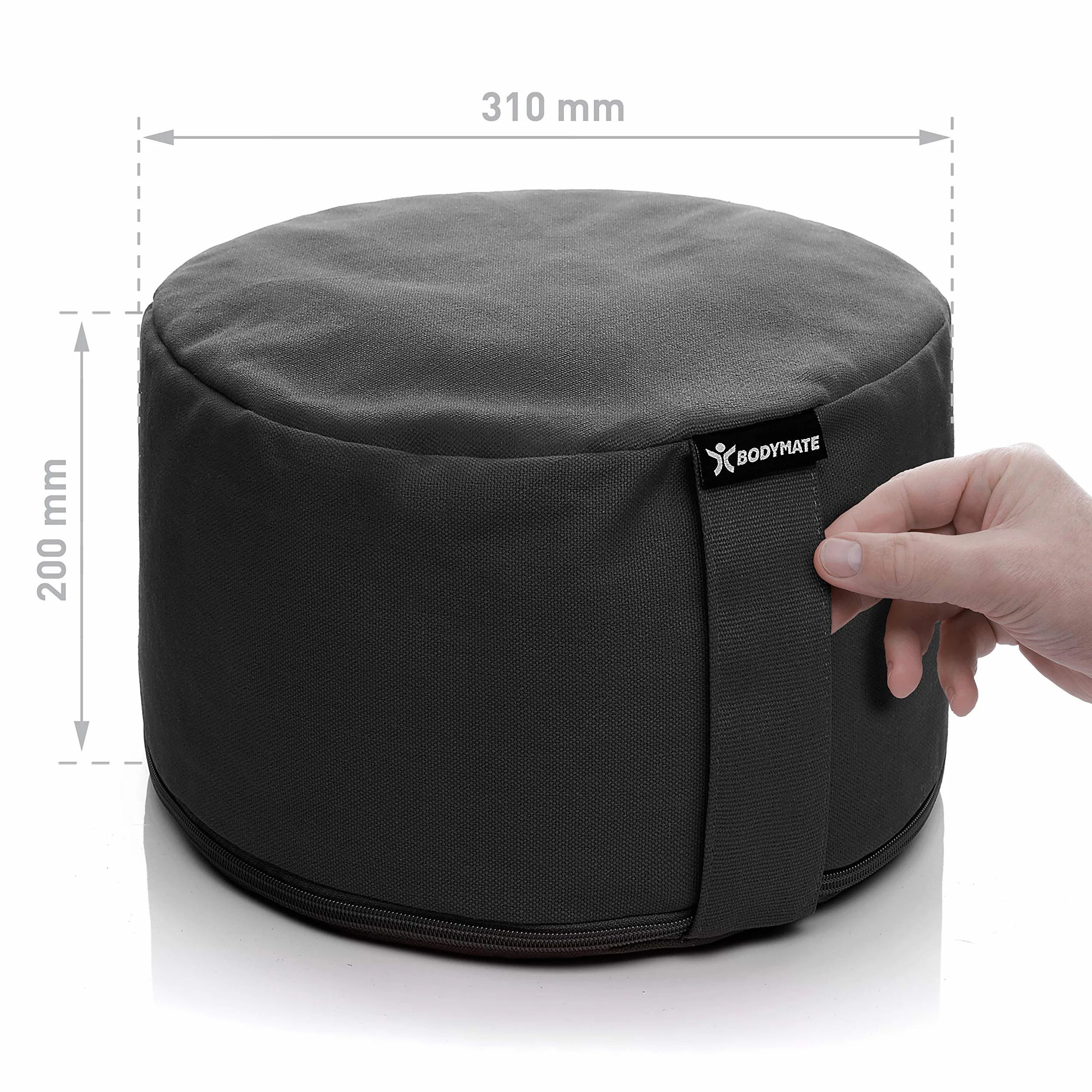 BODYMATE poduszka do jogi ekstra wysoka okrągła 31 cm wys. 20 cm wypełnienie z ziaren gryki poszewka z bawełny do medytacji