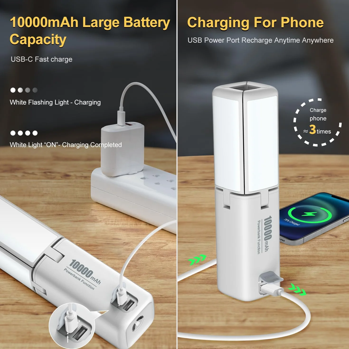 KLARUS CL2 Wielofunkcyjna latarnia kempingowa, ładowalna lampa kempingowa 10000 mAh, składana lampa kempingowa 750 lumenów z 8 trybami światła, wodoodporna latarnia LED IPX5 do namiotów na zewnątrz