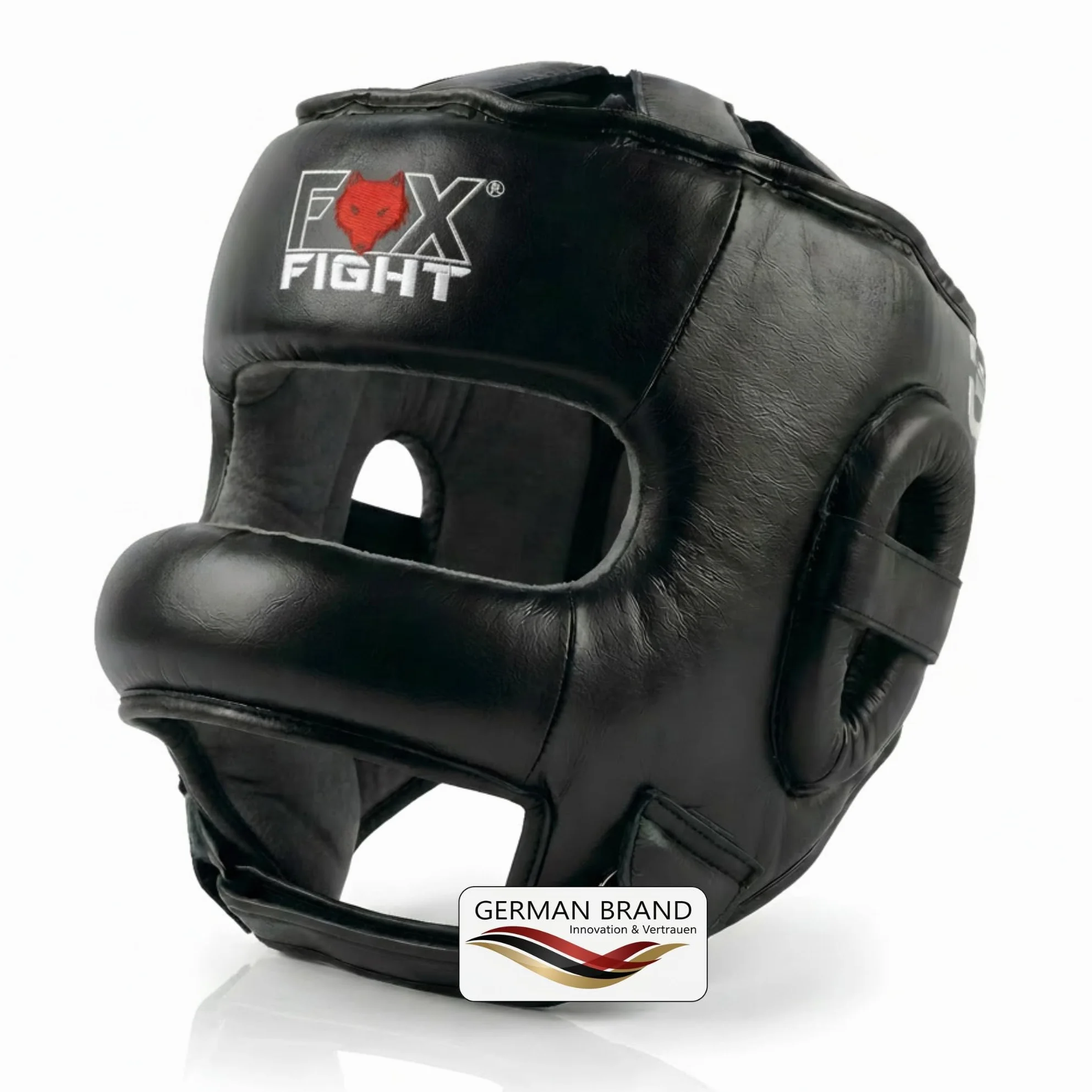 FOX-FIGHT Ochrona głowy z pałąkiem, ochrona nosa, wykonana z prawdziwej skóry, kask bokserski do sparingów, regulowany rozmiar do boksu, MMA, Muay Thai, kickboxingu i sportów walki