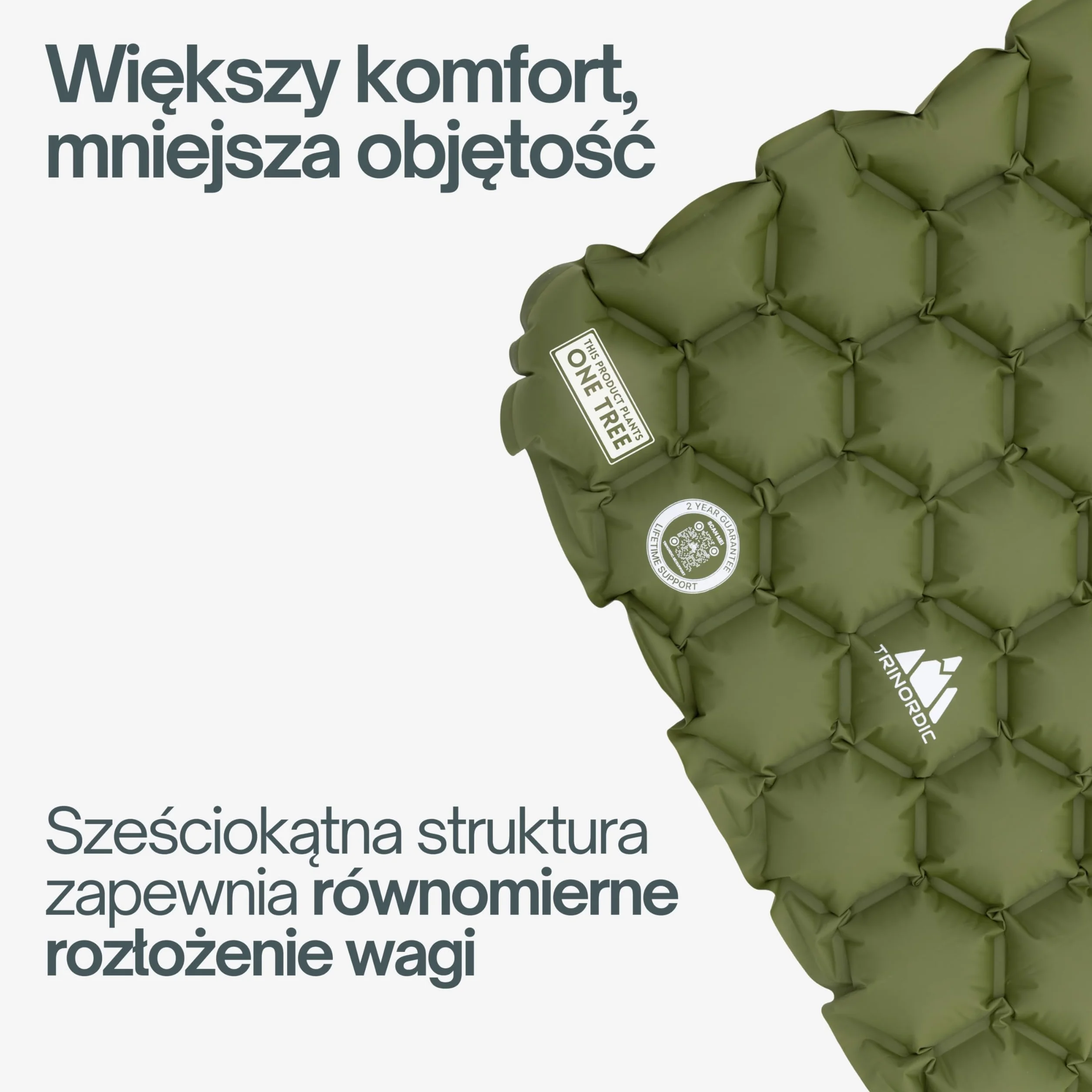 TRINORDIC Ultralekki Materac Kempingowy z Poduszką - Pojedynczy Materac Powietrzny, Wytrzymały Sprzęt Kempingowy - Zielony Lasowy