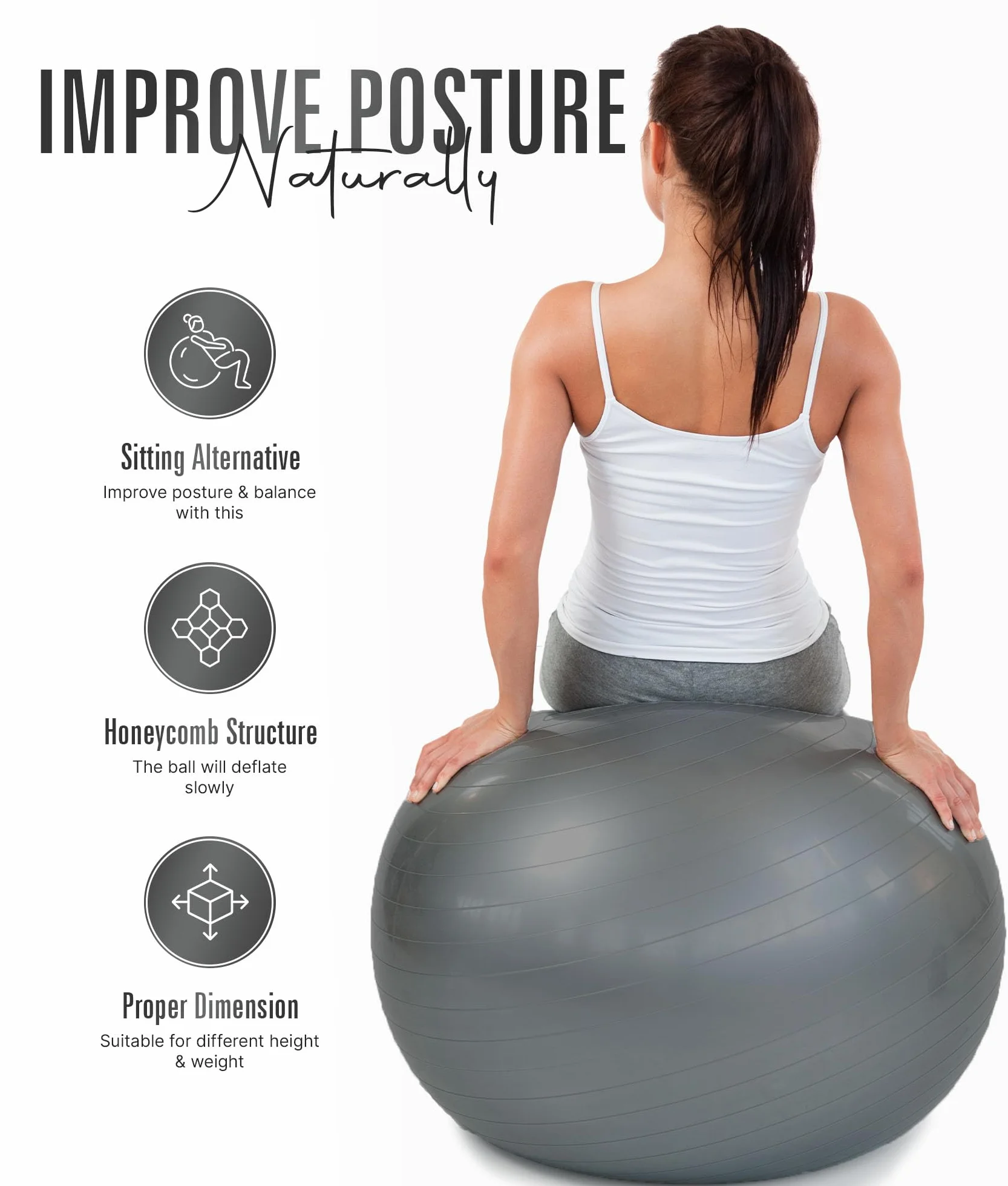 ROMIX Piłka Gimnastyczna, 65cm Gruba Piłka do Pilatesu z Szybką Pompką, Anti-Burst Piłki do Siedzenia do Fitness Stabilność Ćwiczeń Yoga Domu Siłownię Biura