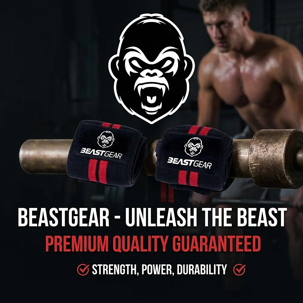 Beast Gear Profesjonalne owijki podtrzymujące nadgarstek do podnoszenia ciężarów, pętla na kciuk i jeden rozmiar dla wszystkich, paski do ćwiczeń na siłowni fitness treningu