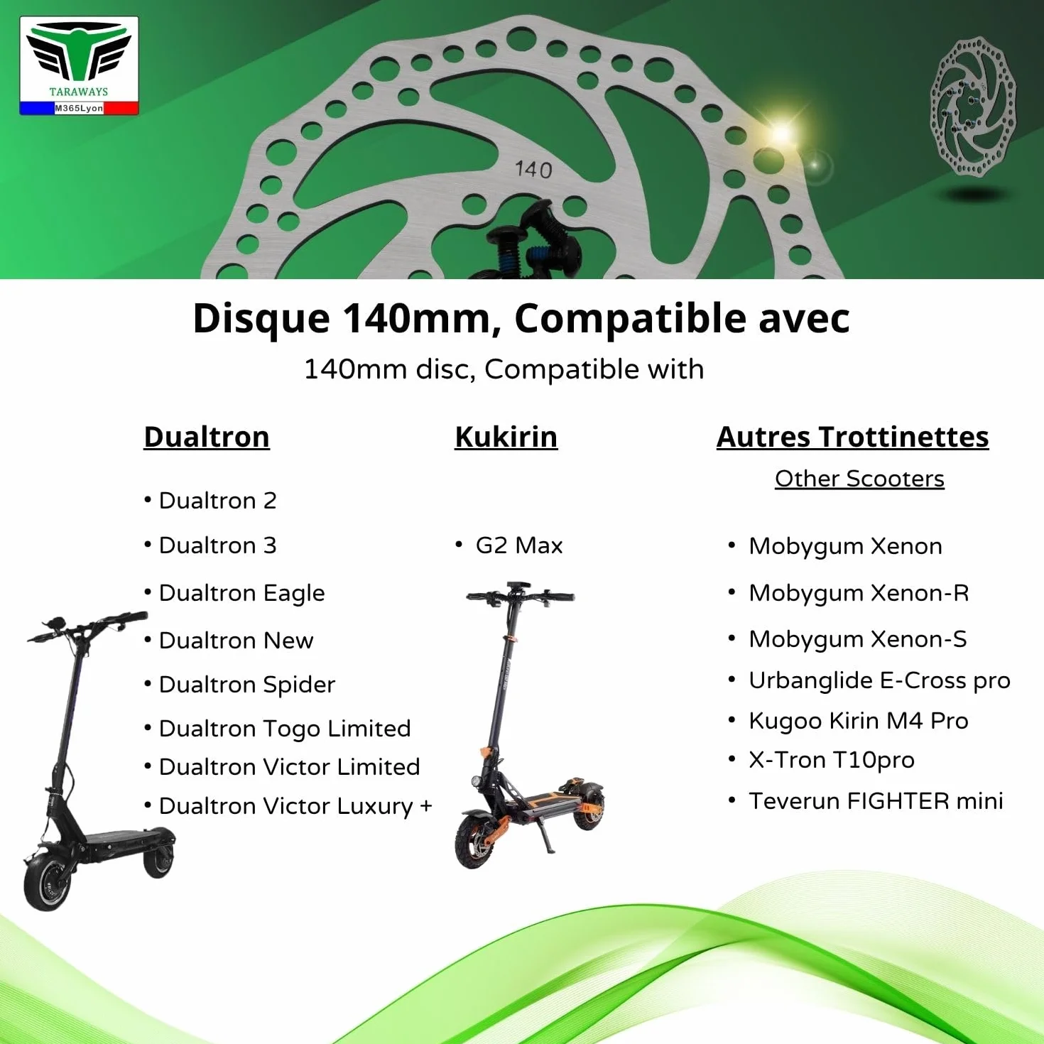 Tarcza hamulcowa 140 mm do hulajnogi elektrycznej Dualtron 2 Dualtron 3 Dualtron Eagle Urbanglide E-Cross pro - Kukirin G2 Max - Kugoo Kirin M4 Pro, Dualtron Togo Limited (2 Tarcze 140) (2xszt.)