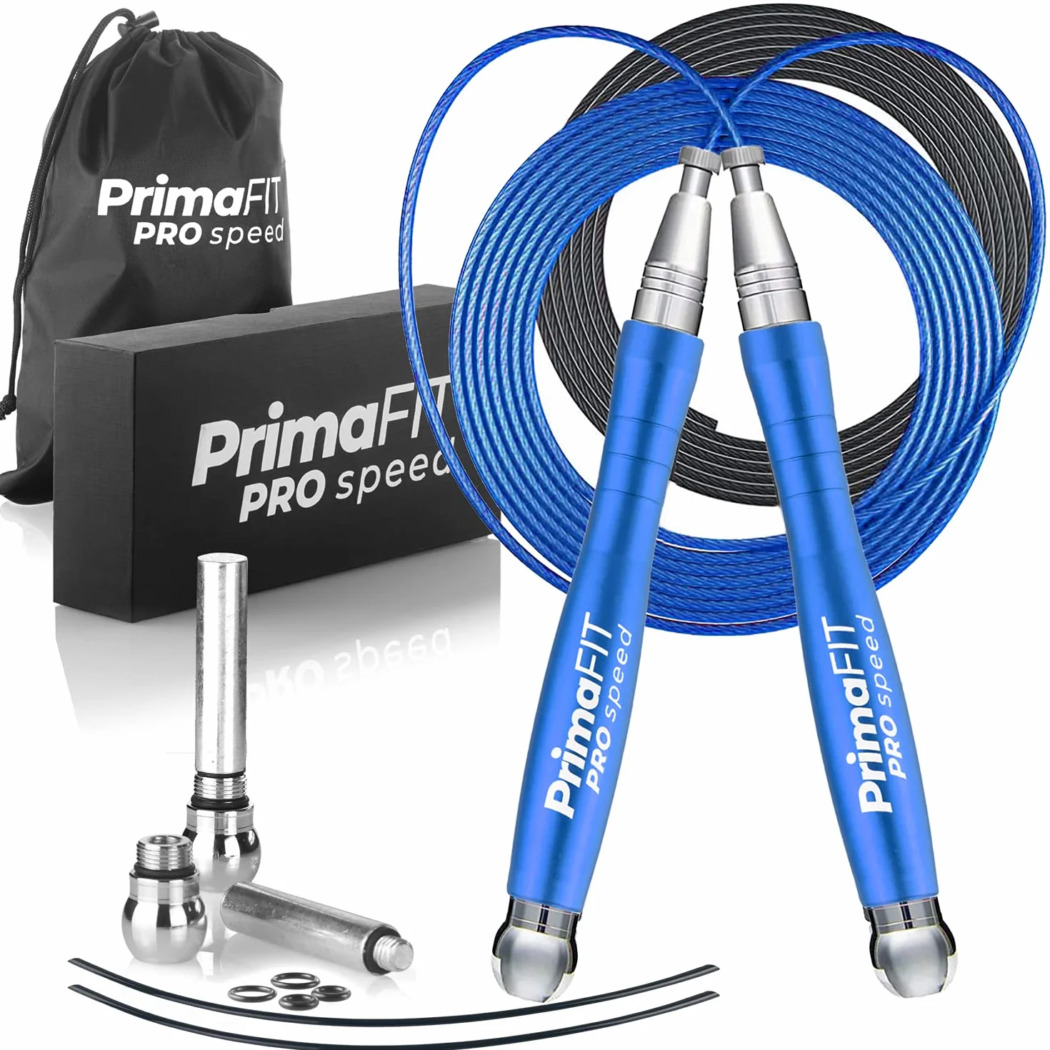 PrimaFIT Skakanka dla dorosłych Fitness Pro Speed Jump Rope 3 m, regulowana z obciążnikami, 2 łożyskiem kulkowym i antypoślizgowymi uchwytami, profesjonalna skakanka do boksu, MMA, crossfit, ekstra