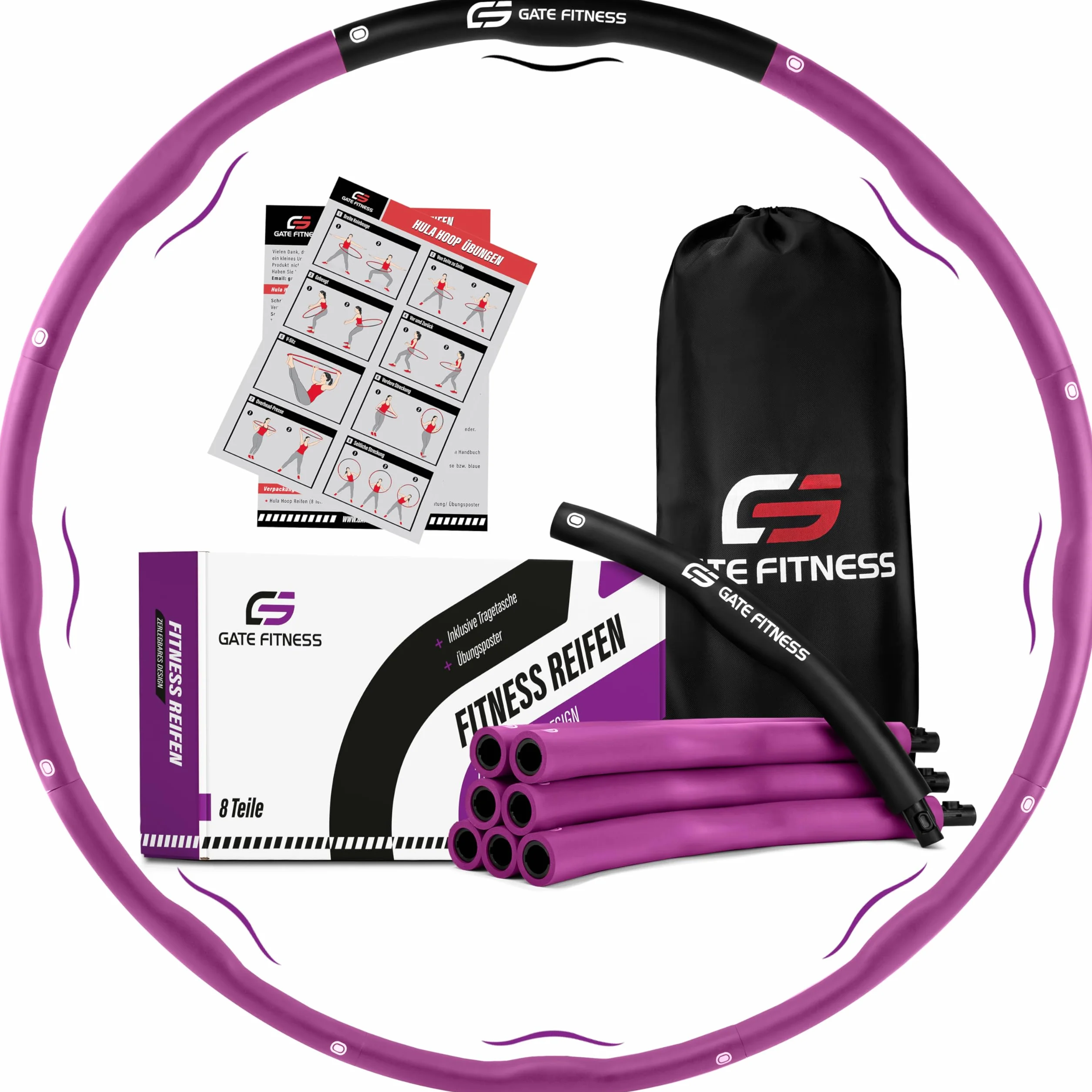 GATE FITNESS Hula Hop dla dorosłych i dzieci, odchudzanie, 1,2-2 kg, 6-8 segmentów, wzór falisty, pianka