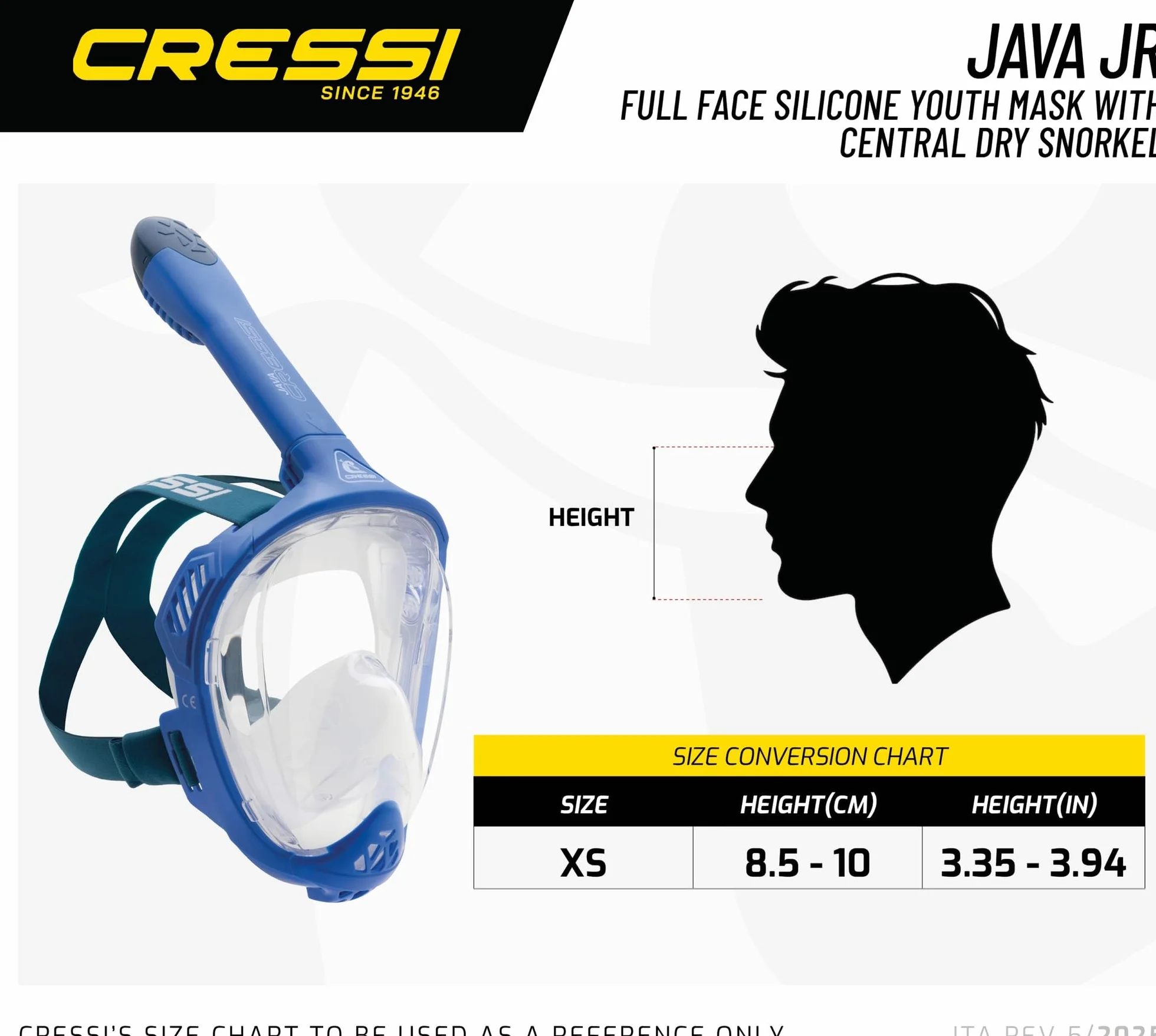 CRESSI Java Full Face Mask - Full Face Snorkel Mask, Ultra Clear Anti Fog Lens, 100% Silicone, Snorkel Dry with Safety Valves