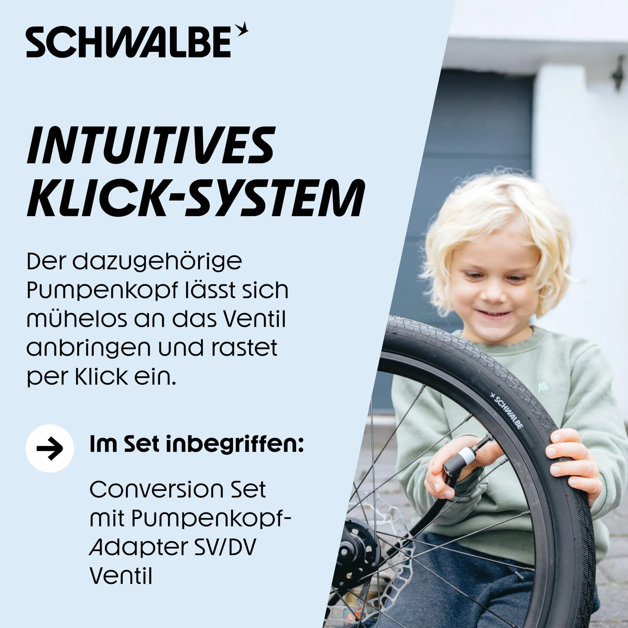 Schwalbe Clik Valve - nakładka na wentyl rowerowy, zestaw do konwersji DV-SCV (zawór z adapterem głowicy pompy)