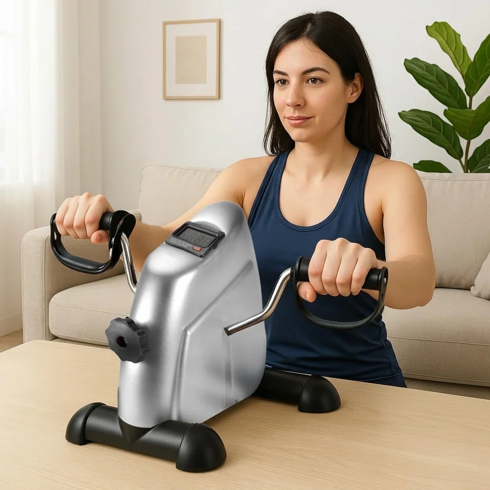 Rower treningowy rehabilitacyjny 2w1 kompaktowy srebrny