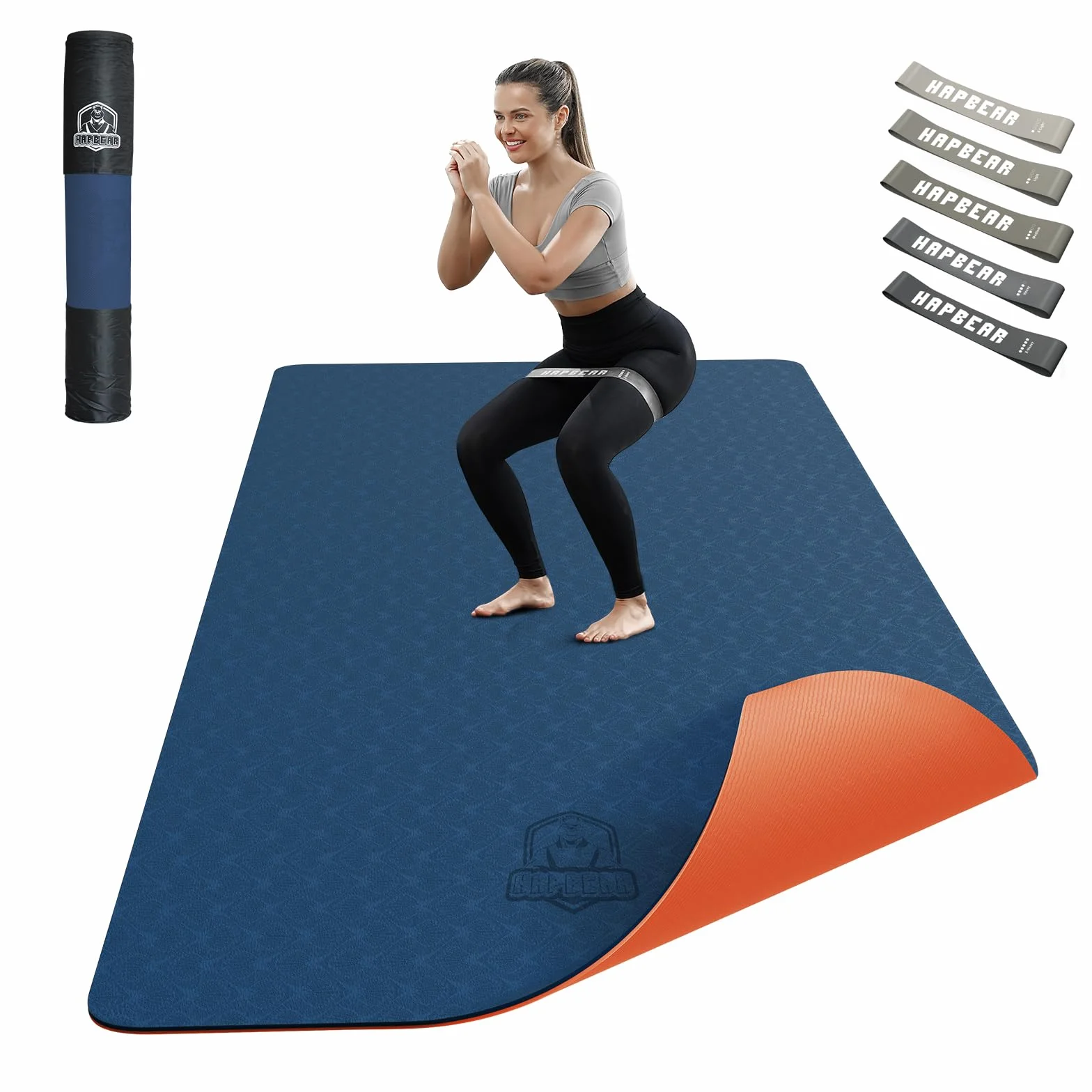 Mata do jogi HAPBEAR XXL 183×91 cm 6 mm antypoślizgowa TPE z taśmami oporowymi i torbą