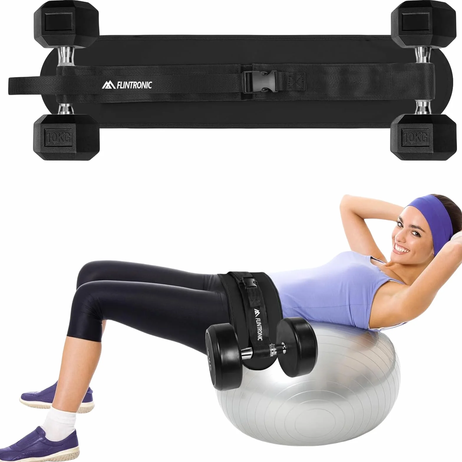 Flintronic Pas Hip Thrust do Krótkich Hantli i Kettlebells, Regulowany Rzep, Fitness, Pośladki