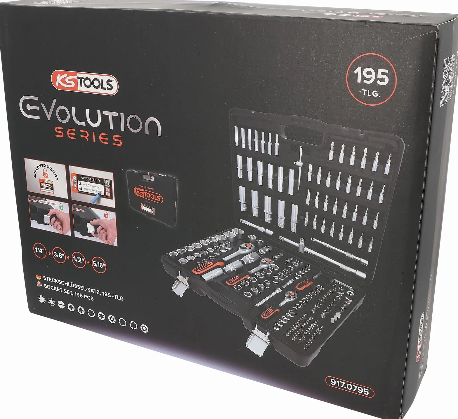 KS Tools 917.0795 Zestaw kluczy nasadowych 195-szt 1/4" + 3/8" + 1/2"