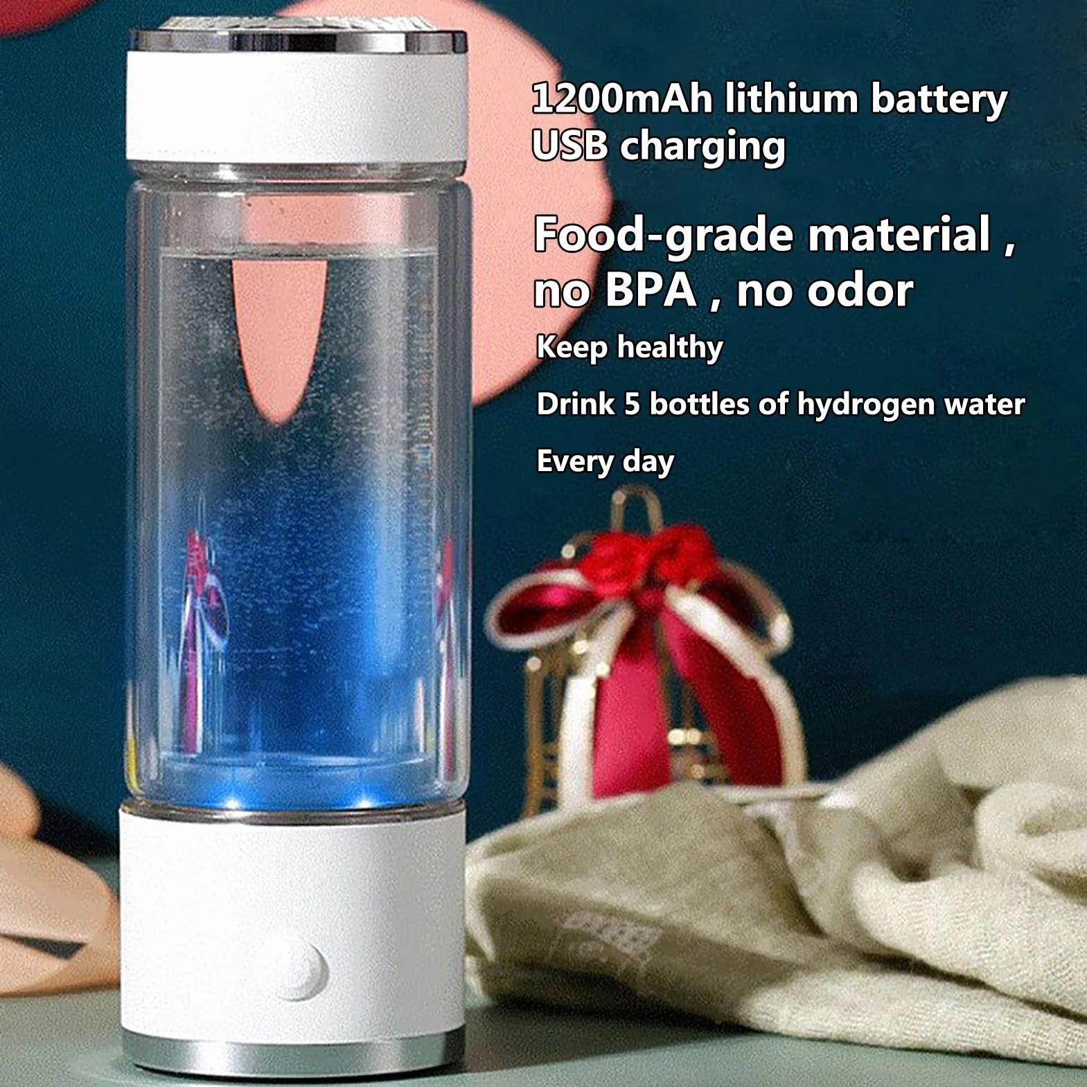 Butelka na wodę jonizator wodoru technologia SPE i PEM 3 minuty Ułatwia zawartość wody do 1300-1600 Ppb z adapterem wody mineralnej H2 (