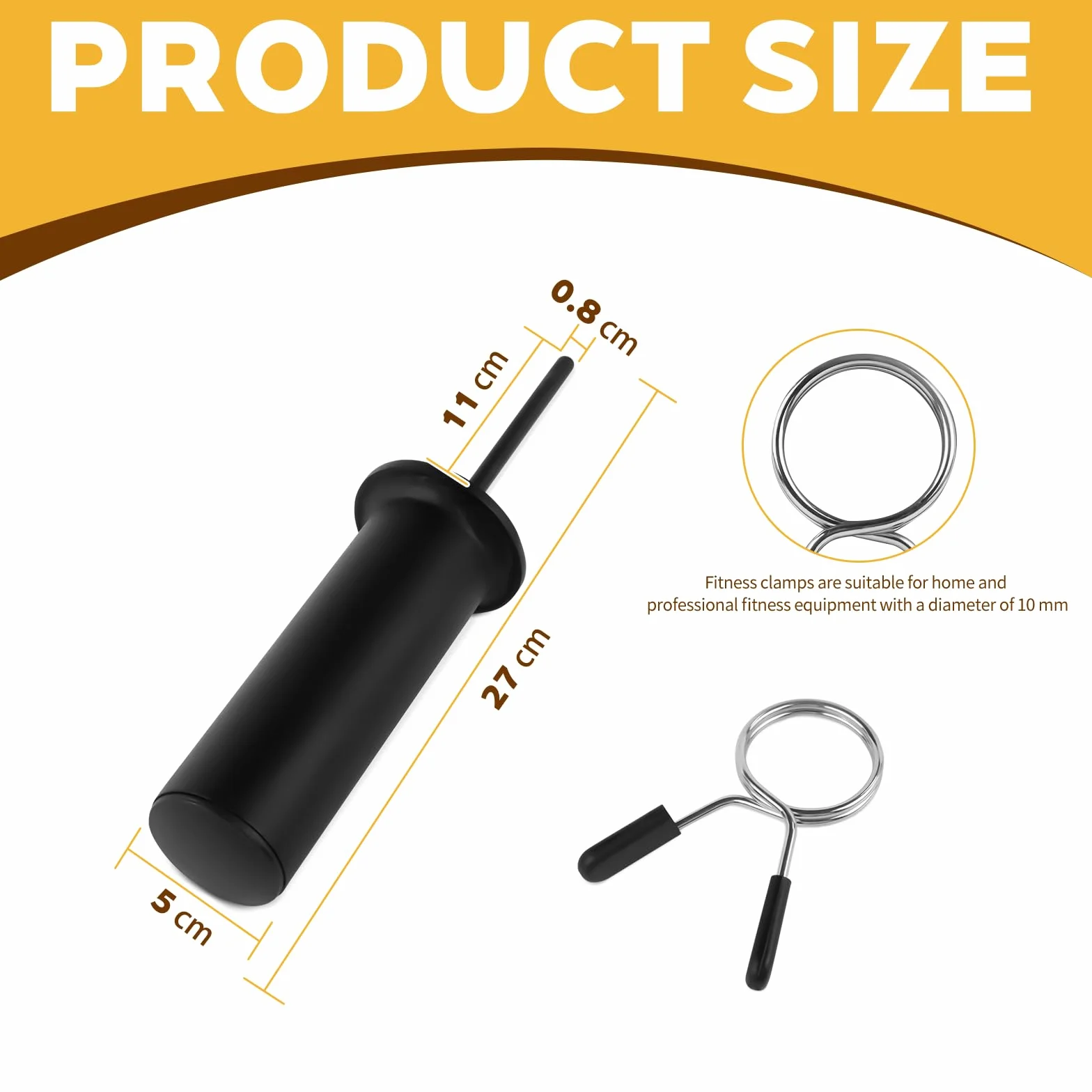 Gym Pin Extender z 1 klipsem sprężynowym Gympin Weight Stack, pin do dodatkowej wagi, średnica 8 mm, długość 110 mm do dodatkowego ciężaru do układania w stos ciężarków, zamiennik ciężaru do