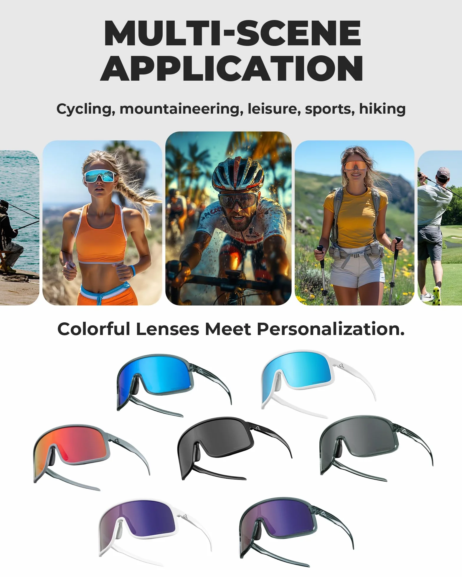 ROCKBROS Okulary rowerowe z polaryzacją, ochrona UV400, ultralekka oprawka TR90, okulary sportowe, wymienne nakładki na nos, okulary rowerowe dla mężczyzn i kobiet, jazda na rowerze, MTB, bieganie