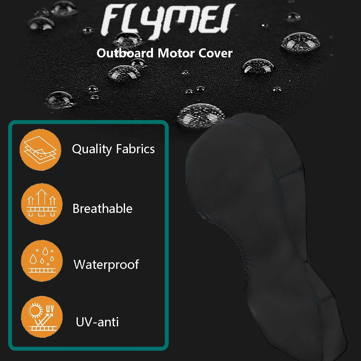 FLYMEI Pokrowiec na silnik zaburtowy o mocy 60–100 KM, pełna osłona silnika łodzi, wiatroszczelna, wodoodporna, wytrzymała tkanina Oxford 600D, powłoka PCW, zamek błyskawiczny, uniwersalny, czarny