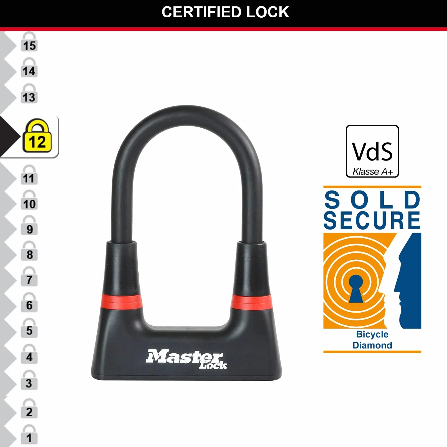 Master Lock 8278EURDPRO zapięcie na klucz, idealny do rowerów, średni