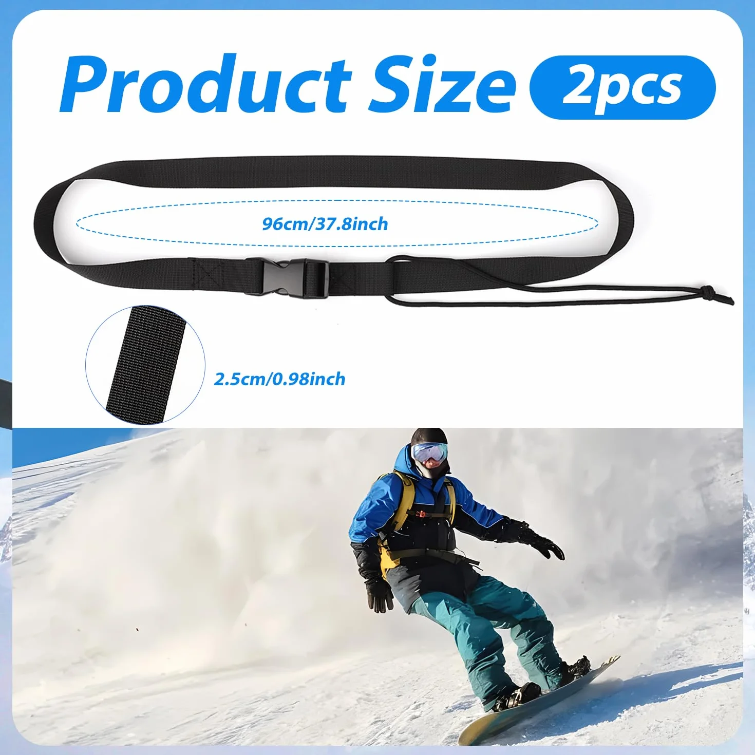 Smycze Snowboardowe Regulowane Paski do Wiązania Snowboard Leash Akcesoria Narciarskie Czarny