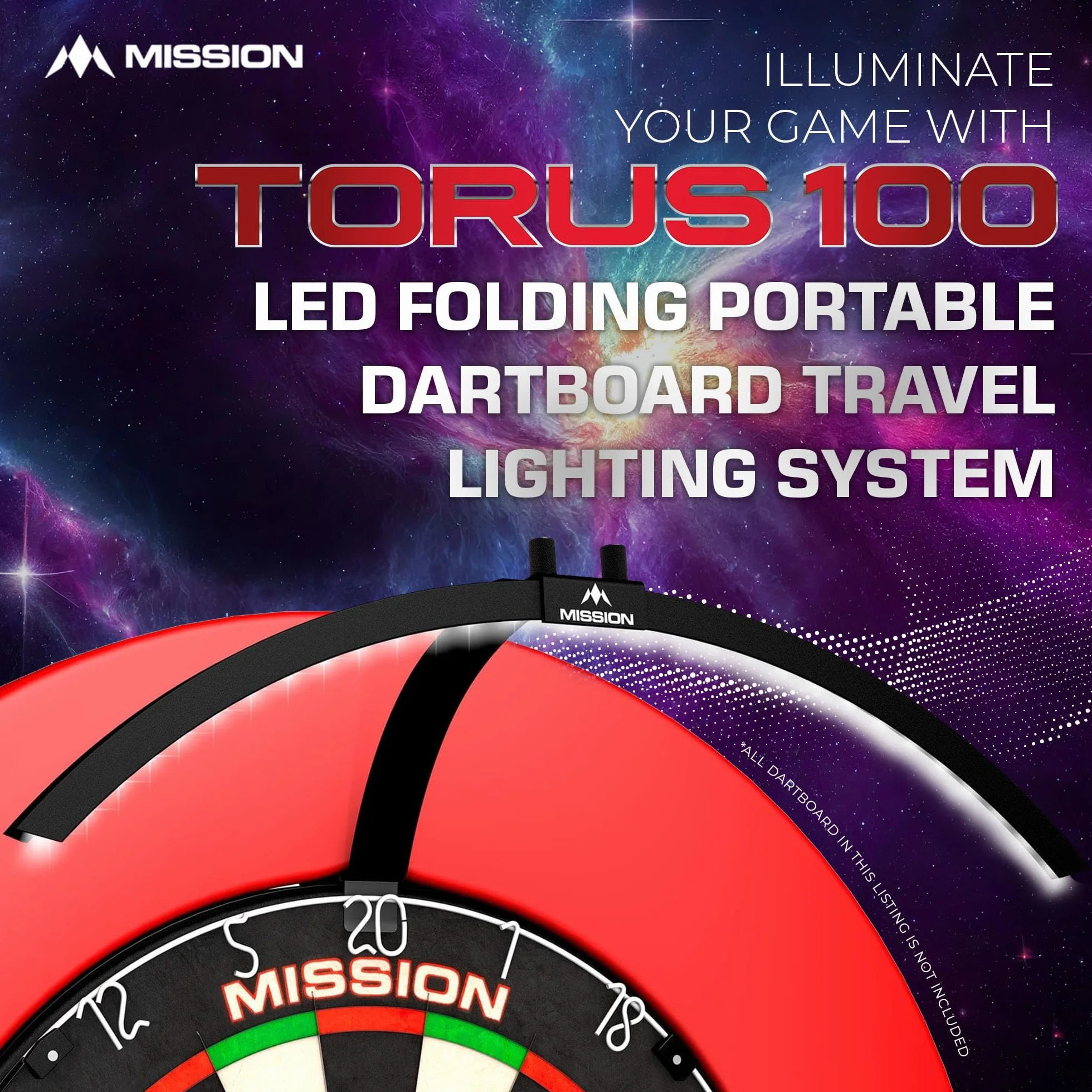 Mission Darts TOR100 Torus 100 | składana przenośna tarcza do darta LED system oświetlenia podróżnego