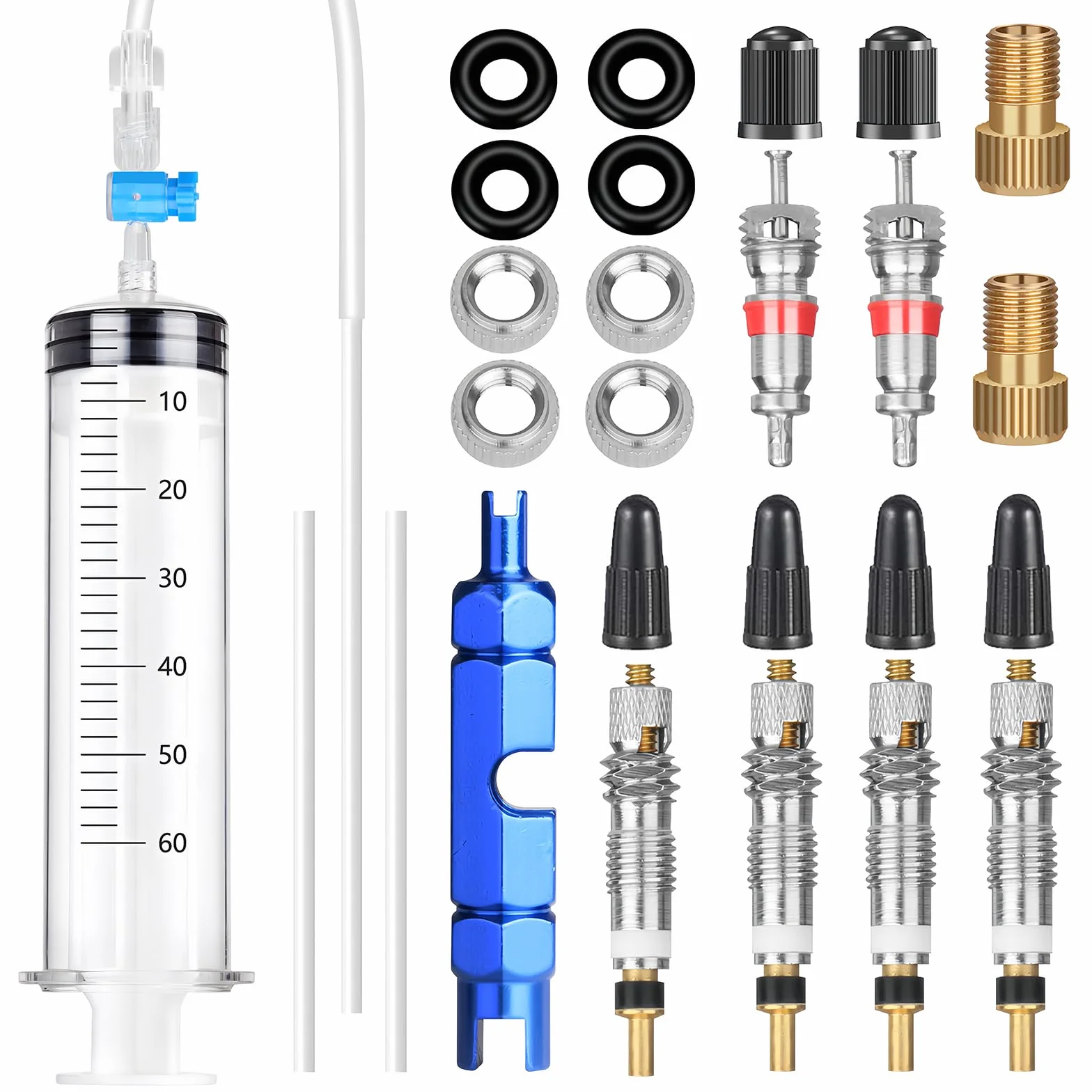 Tubeless strzykawka, środek uszczelniający, strzykawka do roweru, Sealant Injector, zestaw do usuwania rdzenia zaworu, adapter 60 ml, środek uszczelniający do opon, strzykawka do stanów i