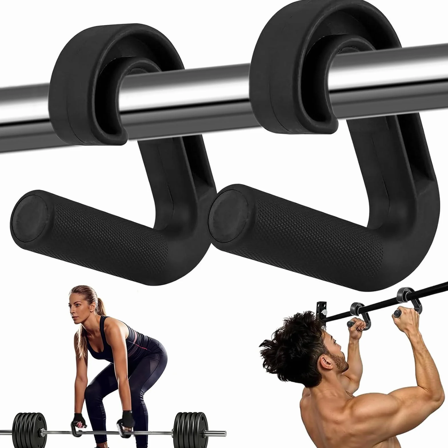 Double D Fitness uchwyty, 2 sztuki haków 90 stopni, uchwyty do taśm fitness, uchwyty do podciągania, sztangi do podciągania, treningu pleców, długich hantli, nasadki do wyciągania kabli