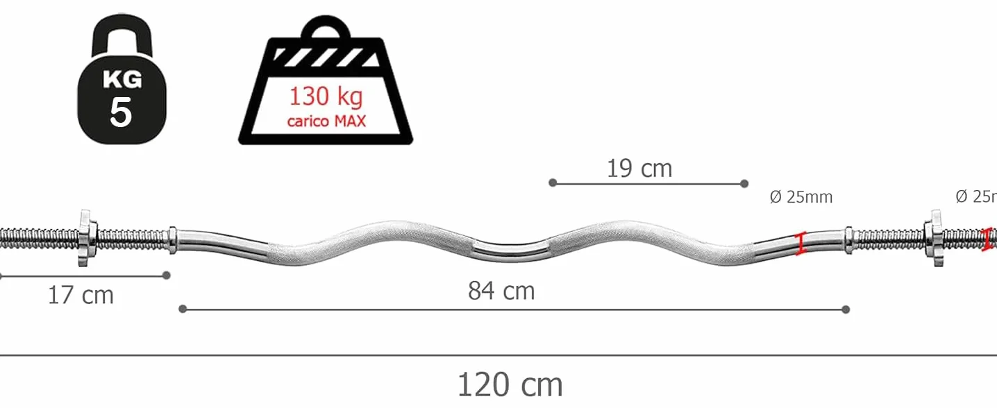 G5 HT SPORT CURL sztanga chromowana 120 cm [ średnica obciążenia 25 mm] antypoślizgowy uchwyt | zamknięcie śrubowe, maksymalne obciążenie 130 kg