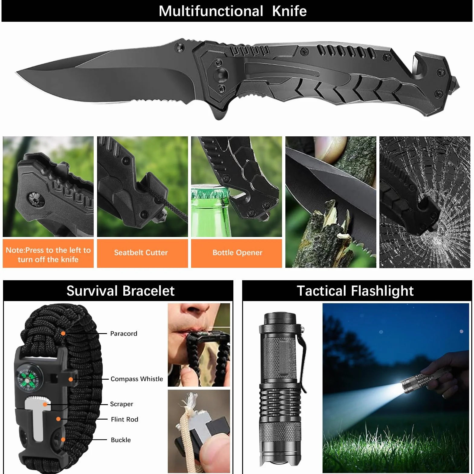 Zestaw survivalowy do użytku na zewnątrz, 70 w 1, profesjonalny zestaw awaryjny do użytku na świeżym powietrzu, w domu, zestaw noży klasy premium, wyposażenie survivalowe, na kemping, do bushcraftu