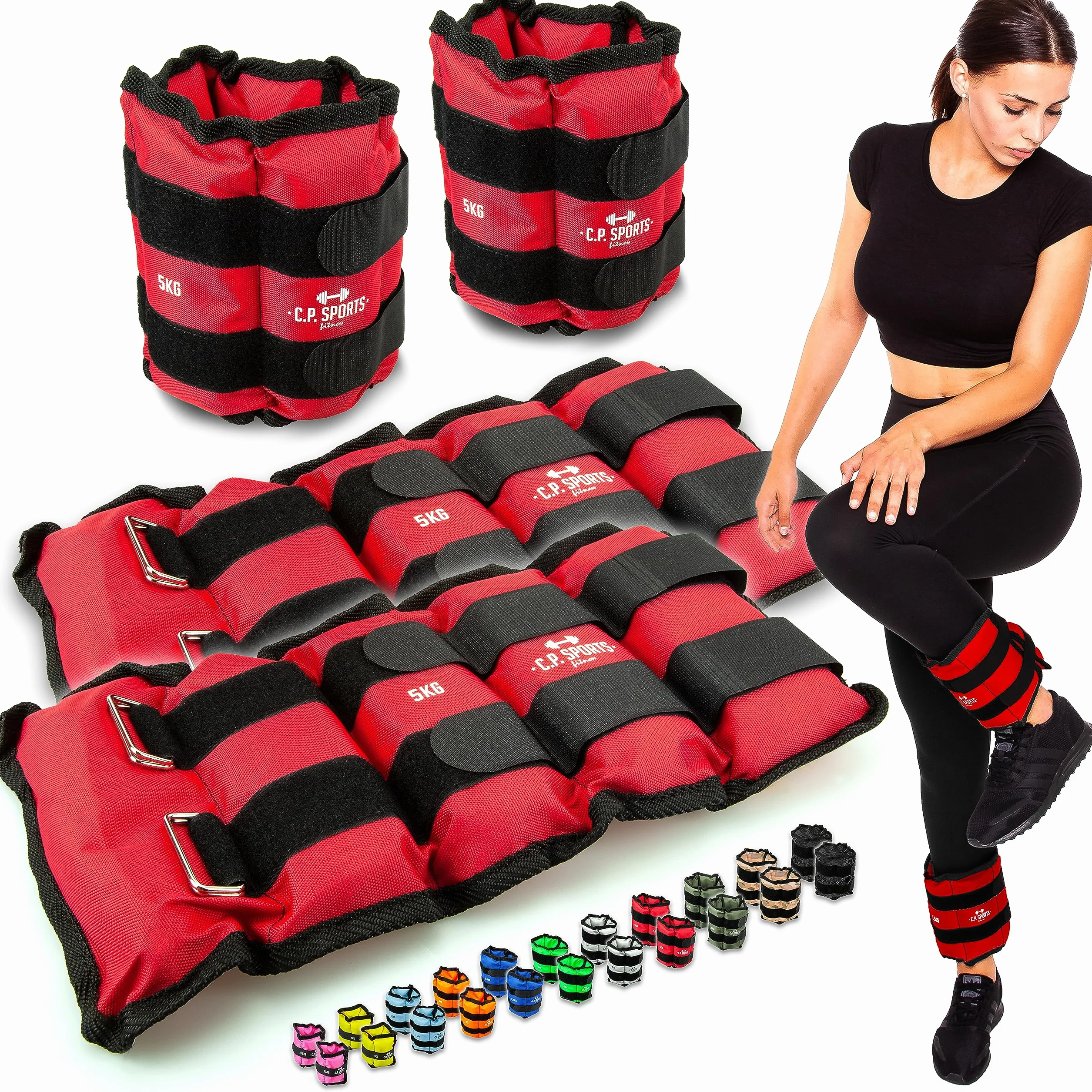 C.P.Sports Mankiety do obciążenia, pary lub zestawy na nadgarstki i kostki, obciążniki ramion i nóg | 0,5 kg do 8 kg | Waga do fitnessu, joggingu, wytrzymałości, kulturystyki