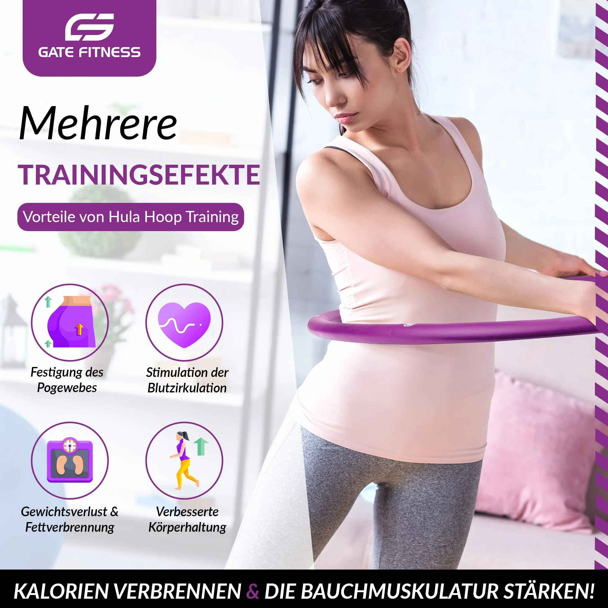 GATE FITNESS Hula Hop dla dorosłych i dzieci, odchudzanie, 1,2-2 kg, 6-8 segmentów, wzór falisty, pianka
